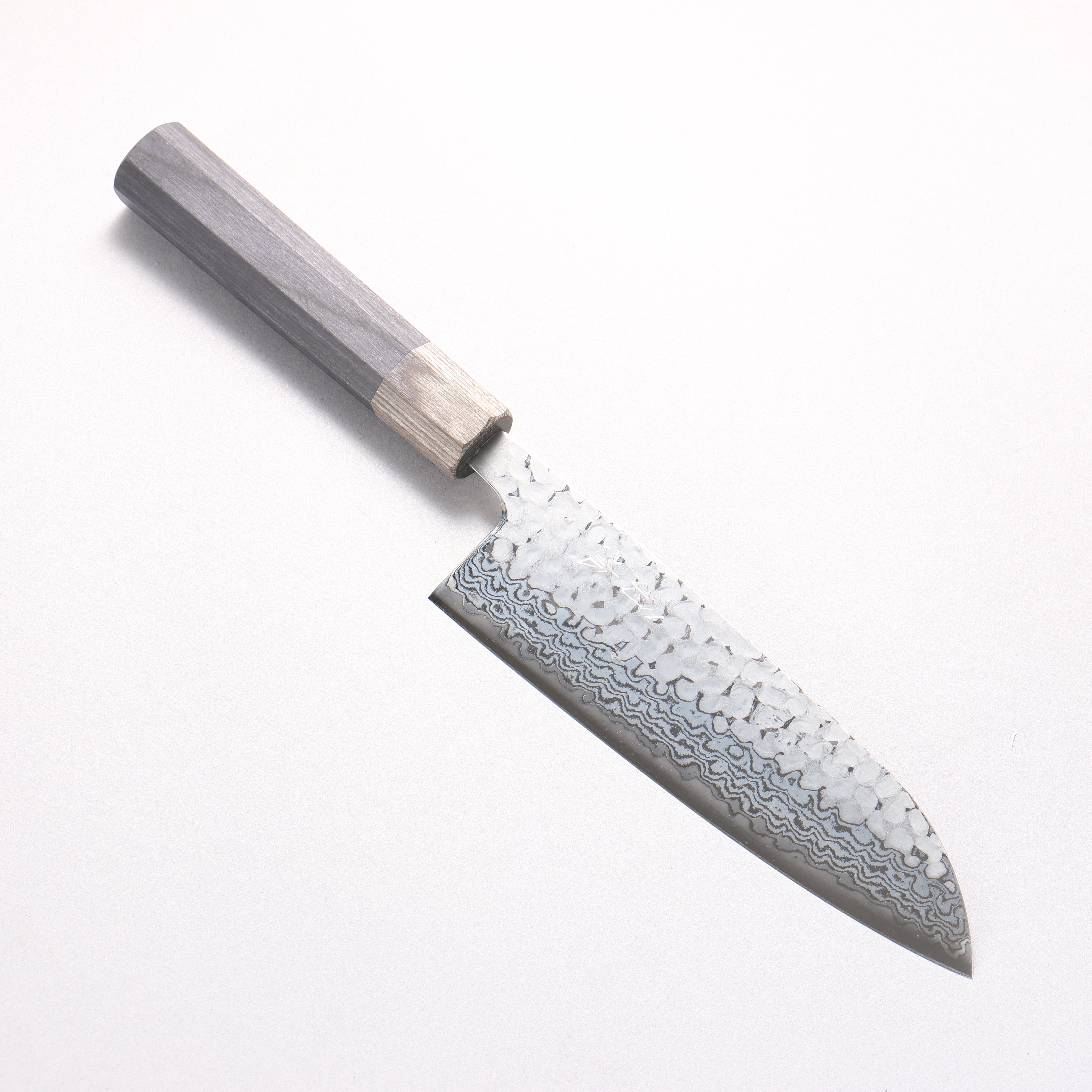 Oul Silver Steel No.3 Hammered Damascus Moon White Santoku 165mm Black Pakka wood Handle - Japanny - Best Japanese Knife