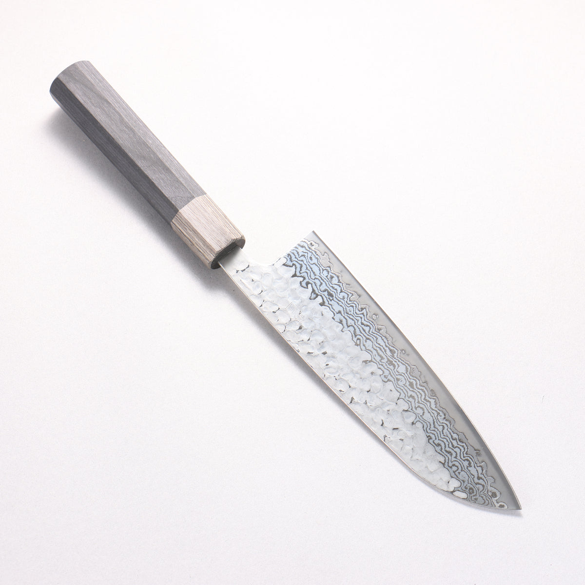 Oul Silver Steel No.3 Hammered Damascus Moon White Santoku 165mm Black Pakka wood Handle - Japanny - Best Japanese Knife