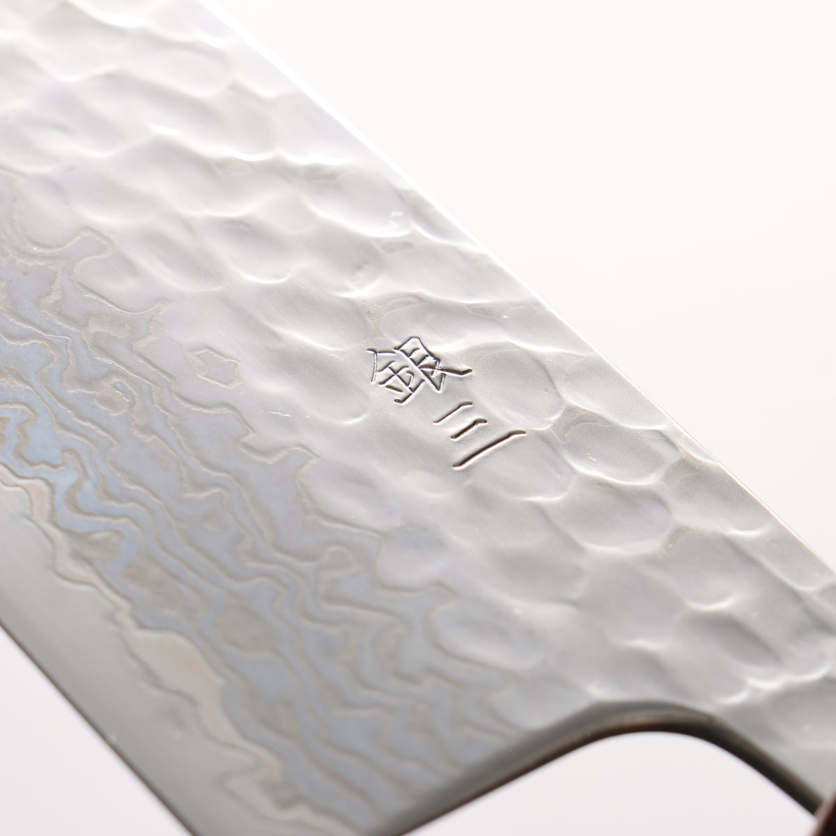 Oul Silver Steel No.3 Hammered Damascus Moon White Santoku 165mm Charcoal Gray Pakka wood Handle - Japanny - Best Japanese Knife