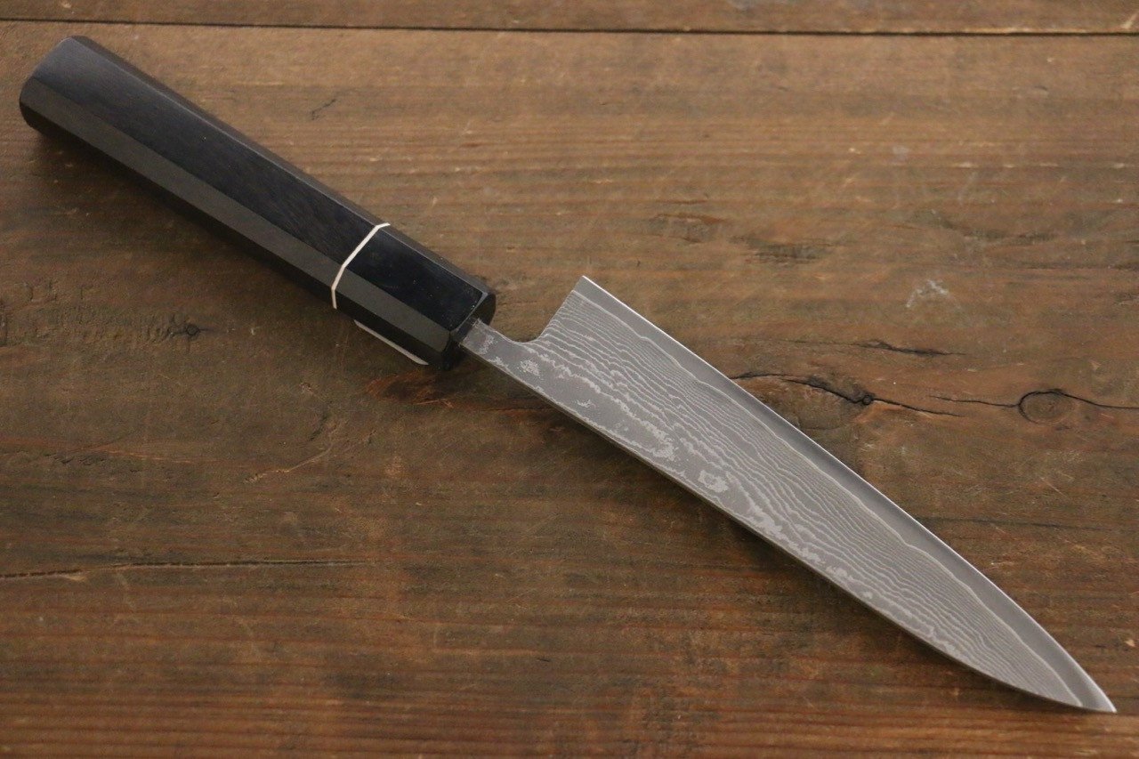 Shigeki Tanaka Habakiri SG2 Damascus Petty-Utility  150mm Ebony Wood Handle - Japanny - Best Japanese Knife