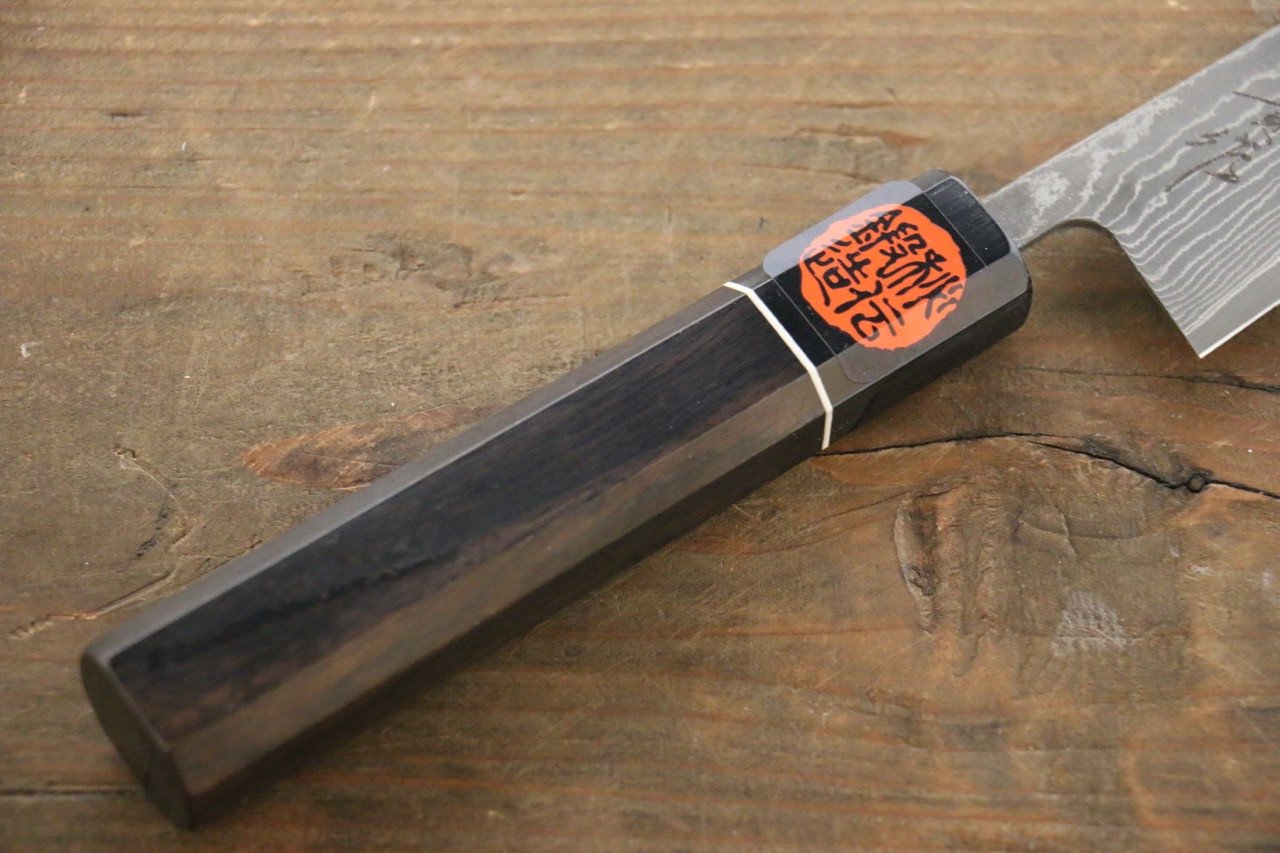 Shigeki Tanaka Habakiri SG2 Damascus Petty-Utility  150mm Ebony Wood Handle - Japanny - Best Japanese Knife