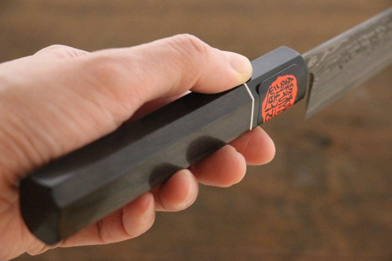Shigeki Tanaka Habakiri SG2 Damascus Petty-Utility  150mm Ebony Wood Handle - Japanny - Best Japanese Knife