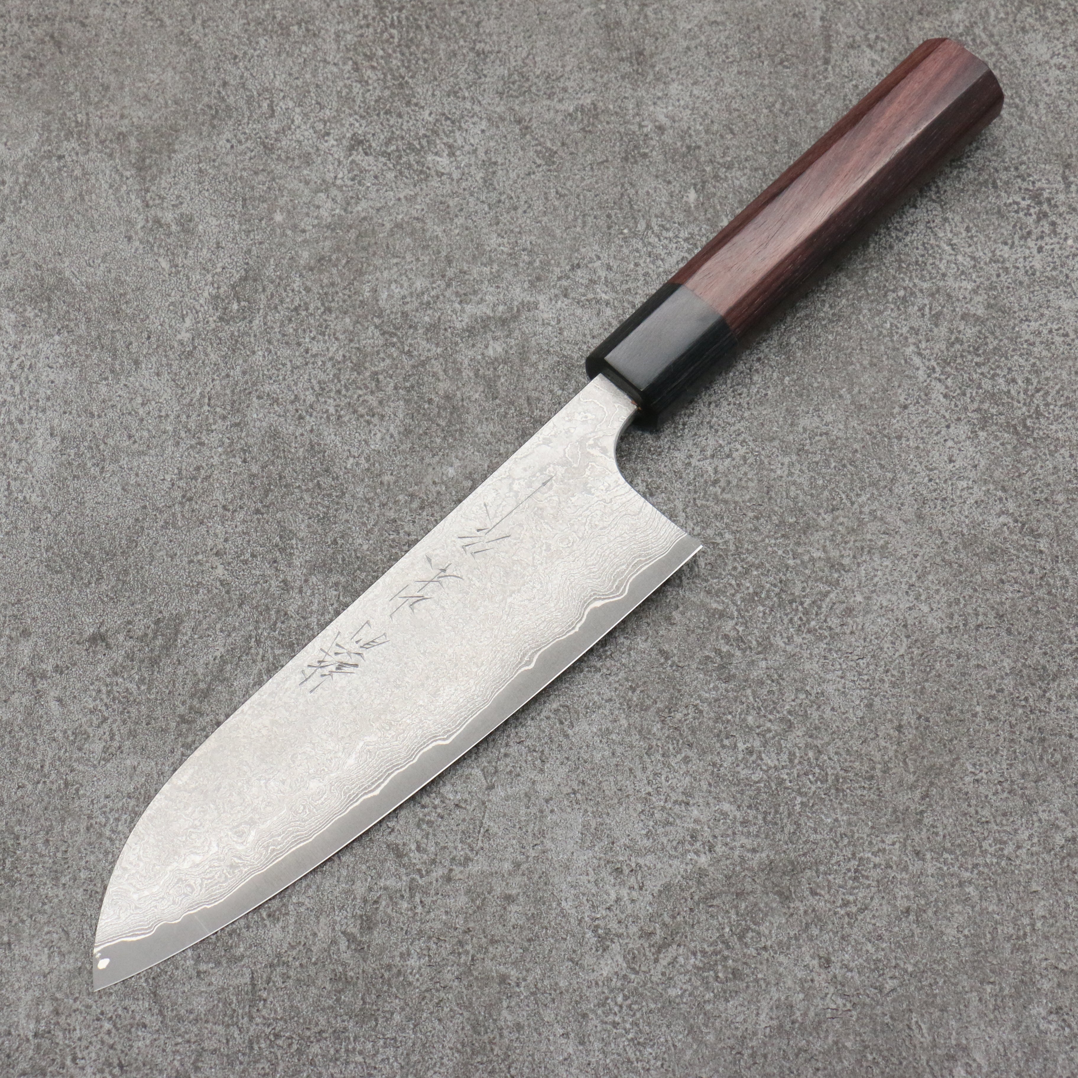 Nao Yamamoto VG10 Black Damascus Santoku 165mm Shitan Handle - Japanny - Best Japanese Knife