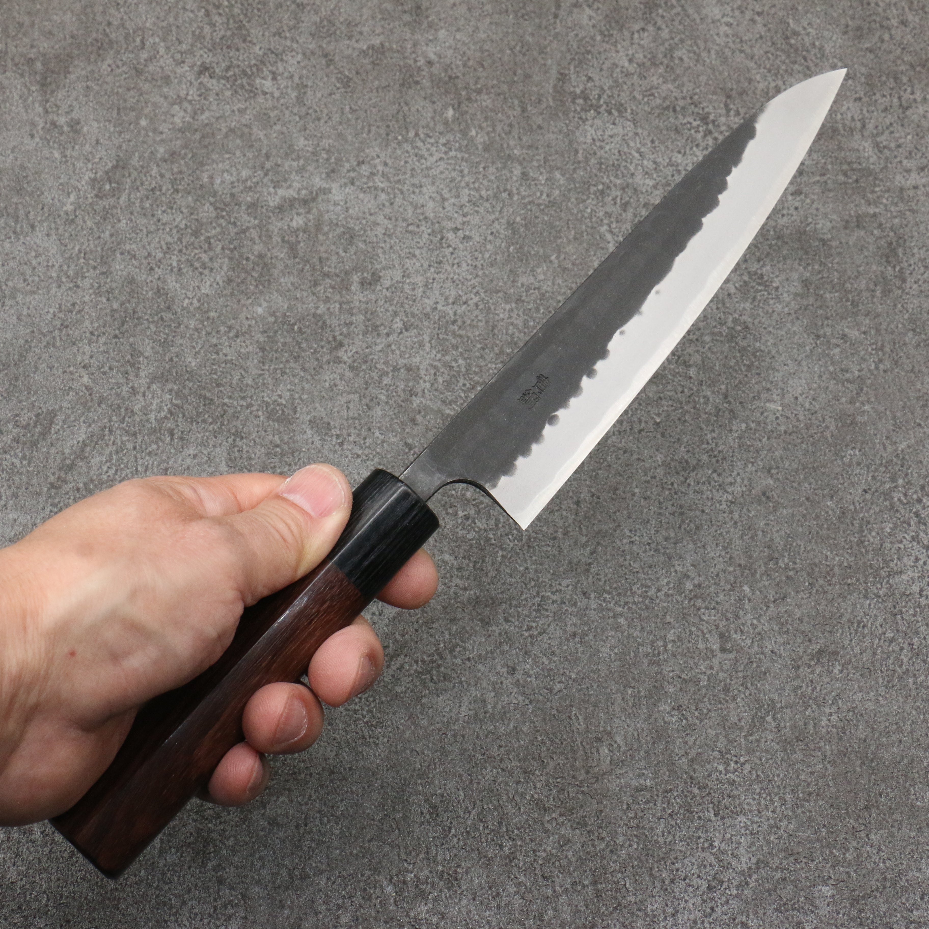 Nao Yamamoto Blue Steel Kurouchi Petty-Utility 160mm Shitan (ferrule: Black Pakka wood) Handle - Japanny - Best Japanese Knife