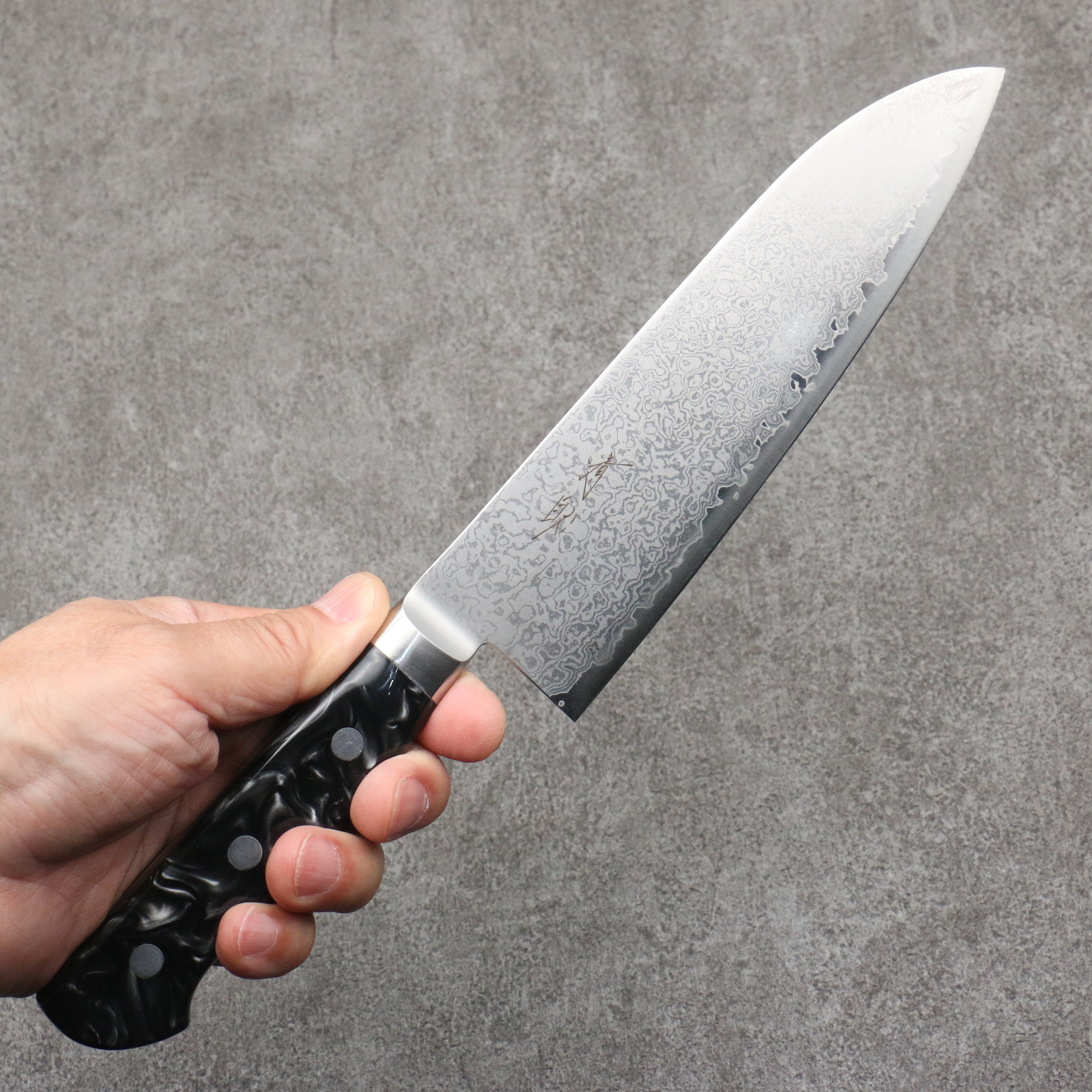 Seisuke VG5 Damascus Santoku  175mm Black Marbled Resin Handle - Japanny - Best Japanese Knife