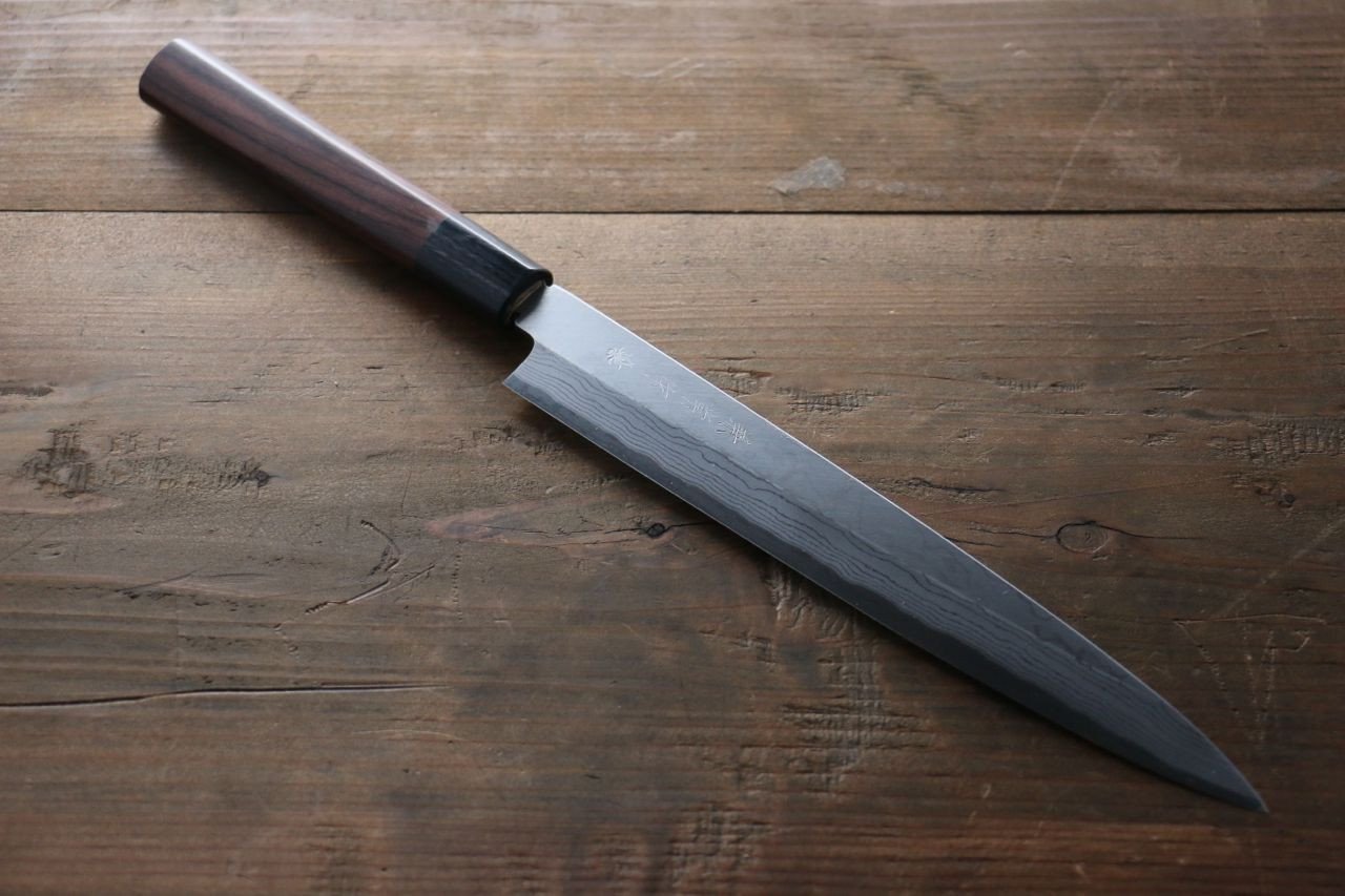 Kanetsune White Steel 11 Layer Damascus Japanese Sushi Sashimi Knife -210mm Shitan Handle - Japanny - Best Japanese Knife