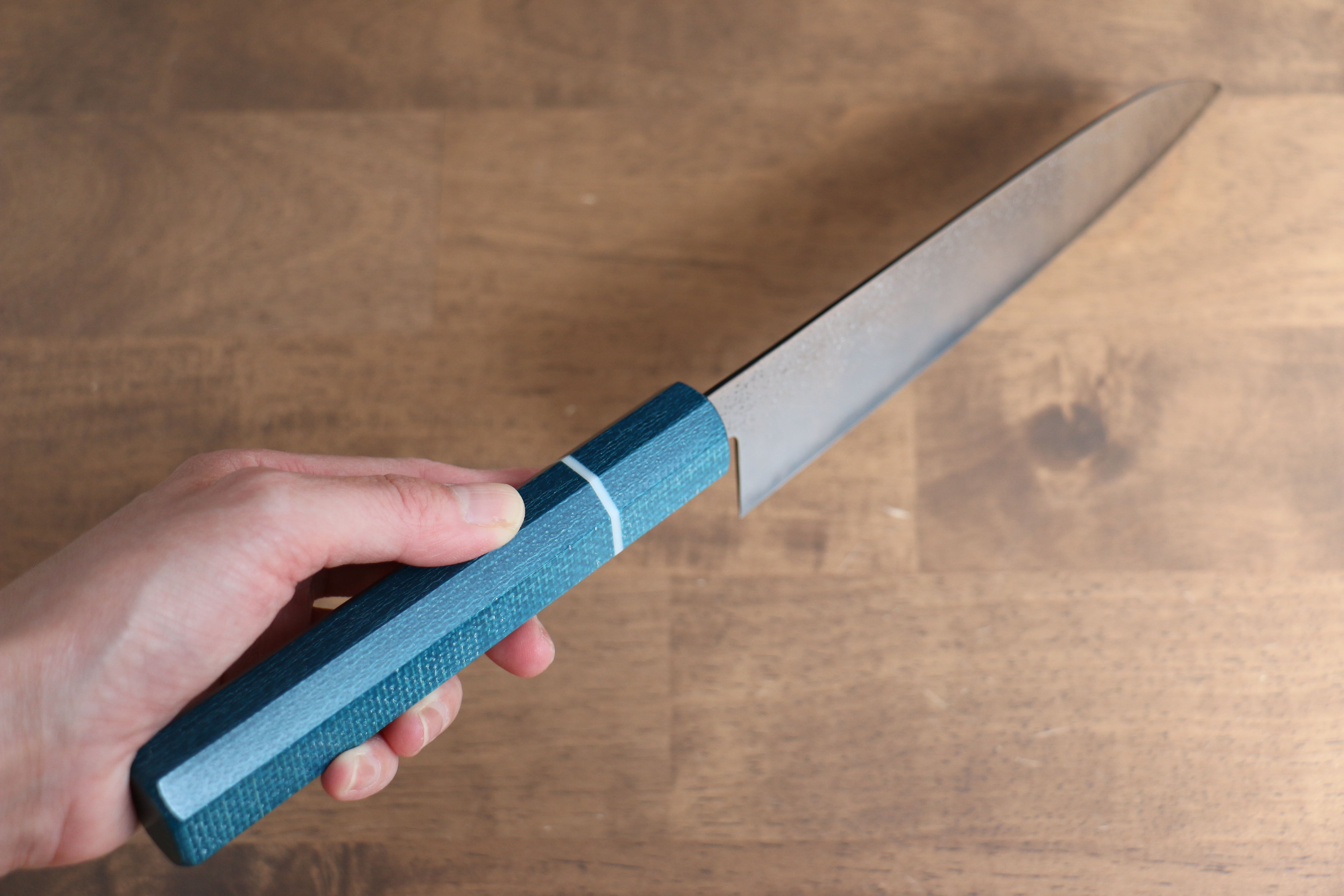 Seisuke VG5 Nashiji black dye Santoku 165mm Blue Canvas Micarta Handle - Japanny - Best Japanese Knife