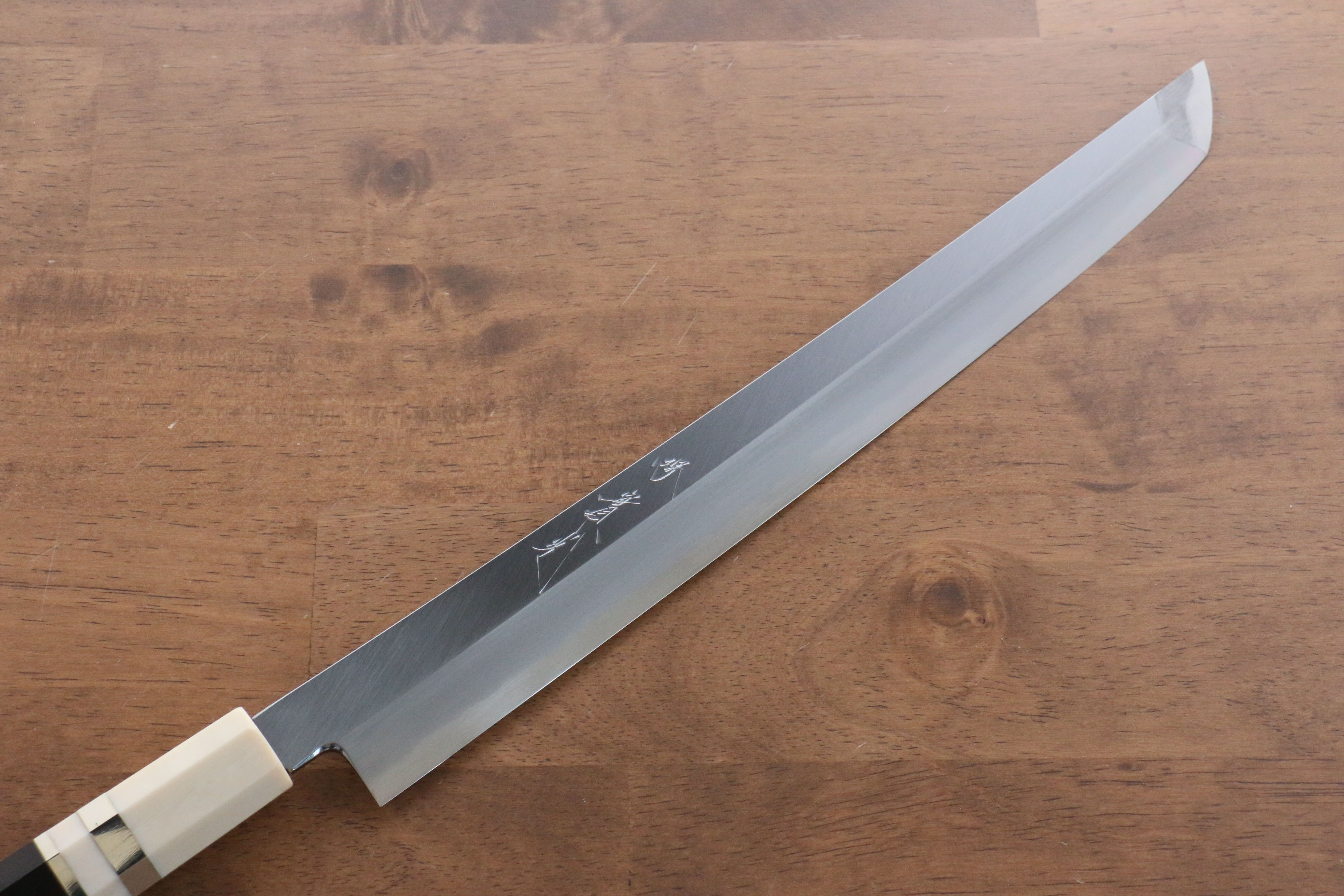 Jikko Shiko Blue Steel Sakimaru Yanagiba  300mm Ebony with Double Ring Handle - Japanny - Best Japanese Knife