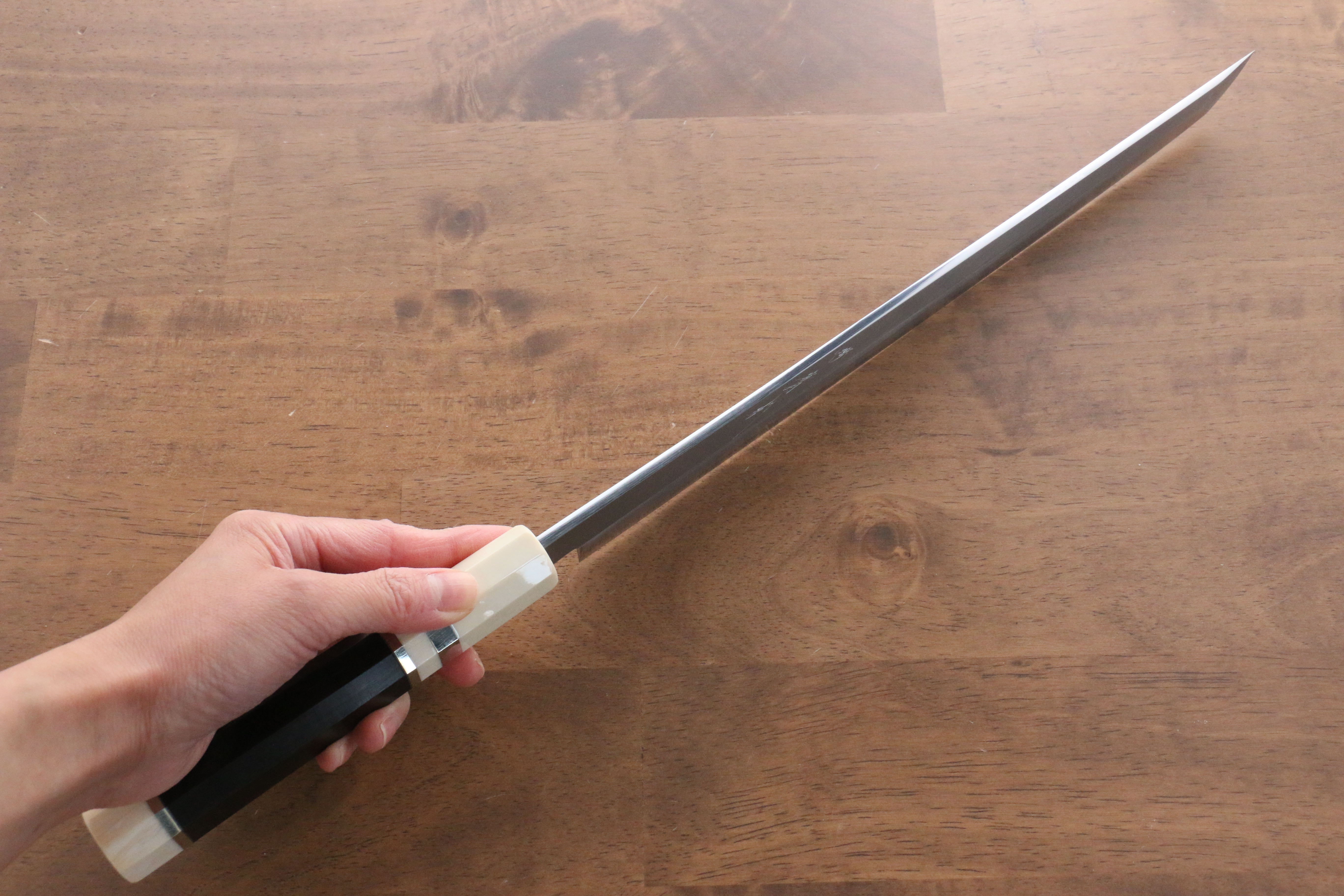 Jikko Shiko Blue Steel Sakimaru Yanagiba  300mm Ebony with Double Ring Handle - Japanny - Best Japanese Knife