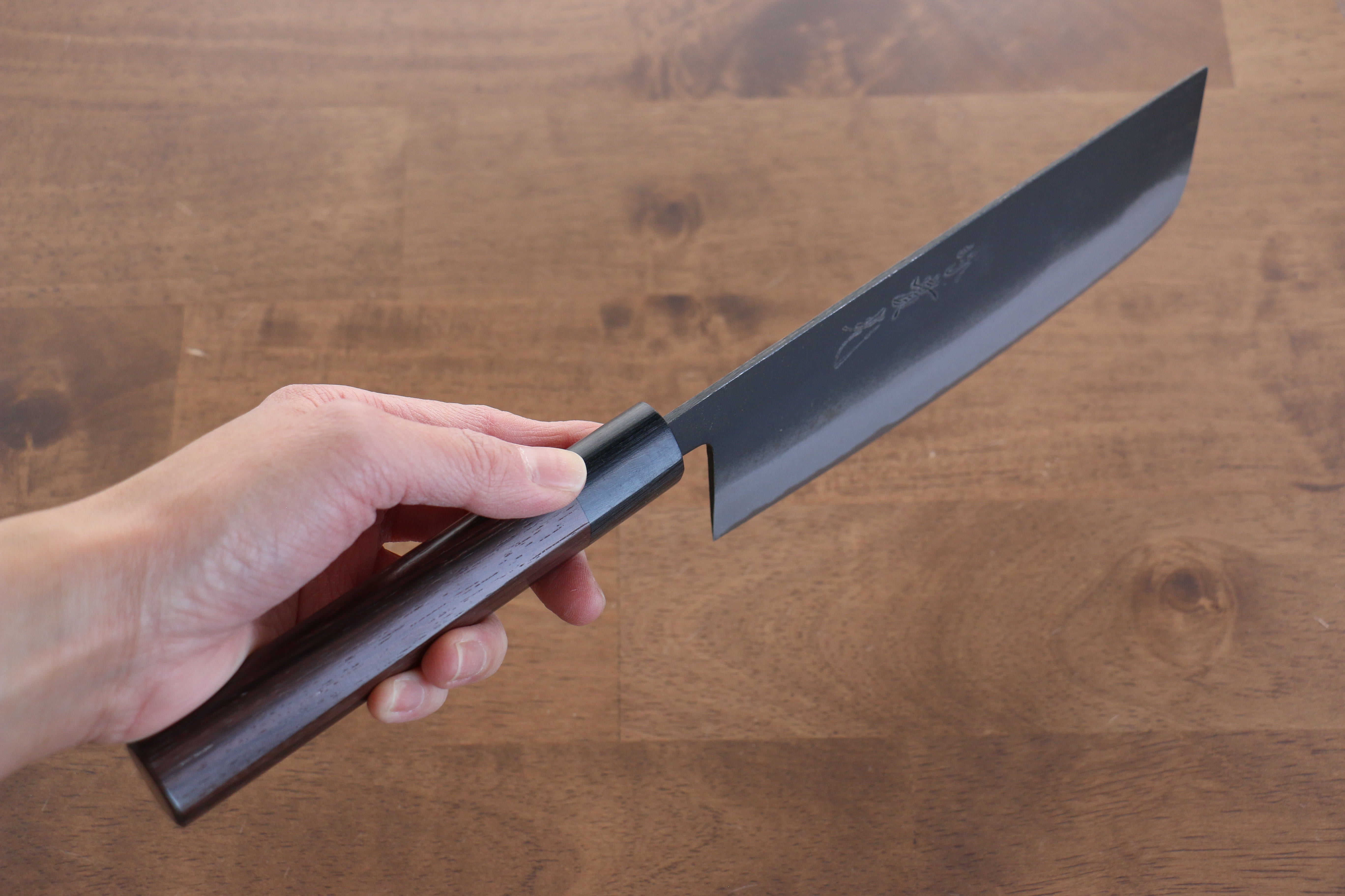 Jikko White Steel No.2 Black Finished Nakiri 165mm Shitan Handle - Japanny - Best Japanese Knife