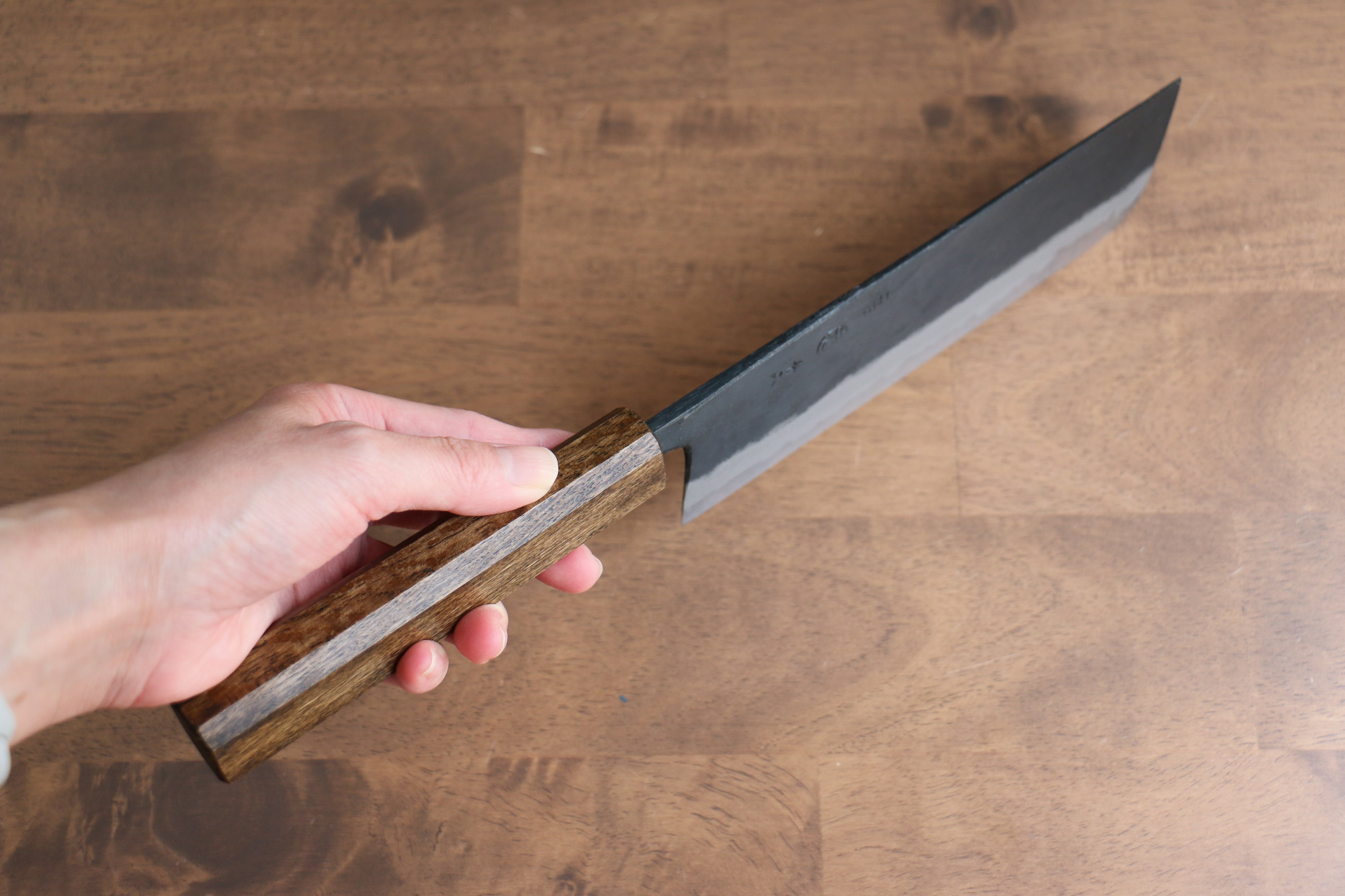 Kyohei Shindo Blue Steel Black Finished Nakiri 165mm Live oak Lacquered Handle - Japanny - Best Japanese Knife