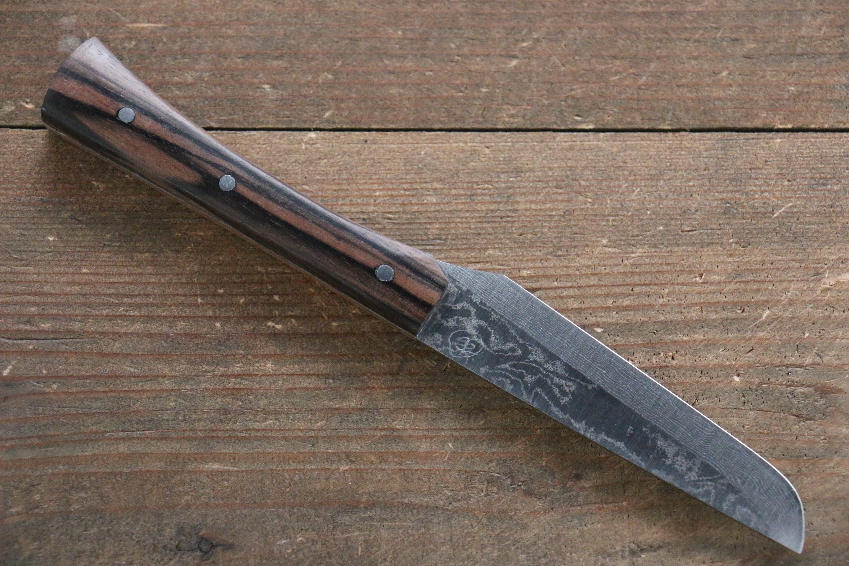 Shungo Ogata VG10 Damascus Mini Knife 90mm Ebony Wood Handle - Japanny - Best Japanese Knife