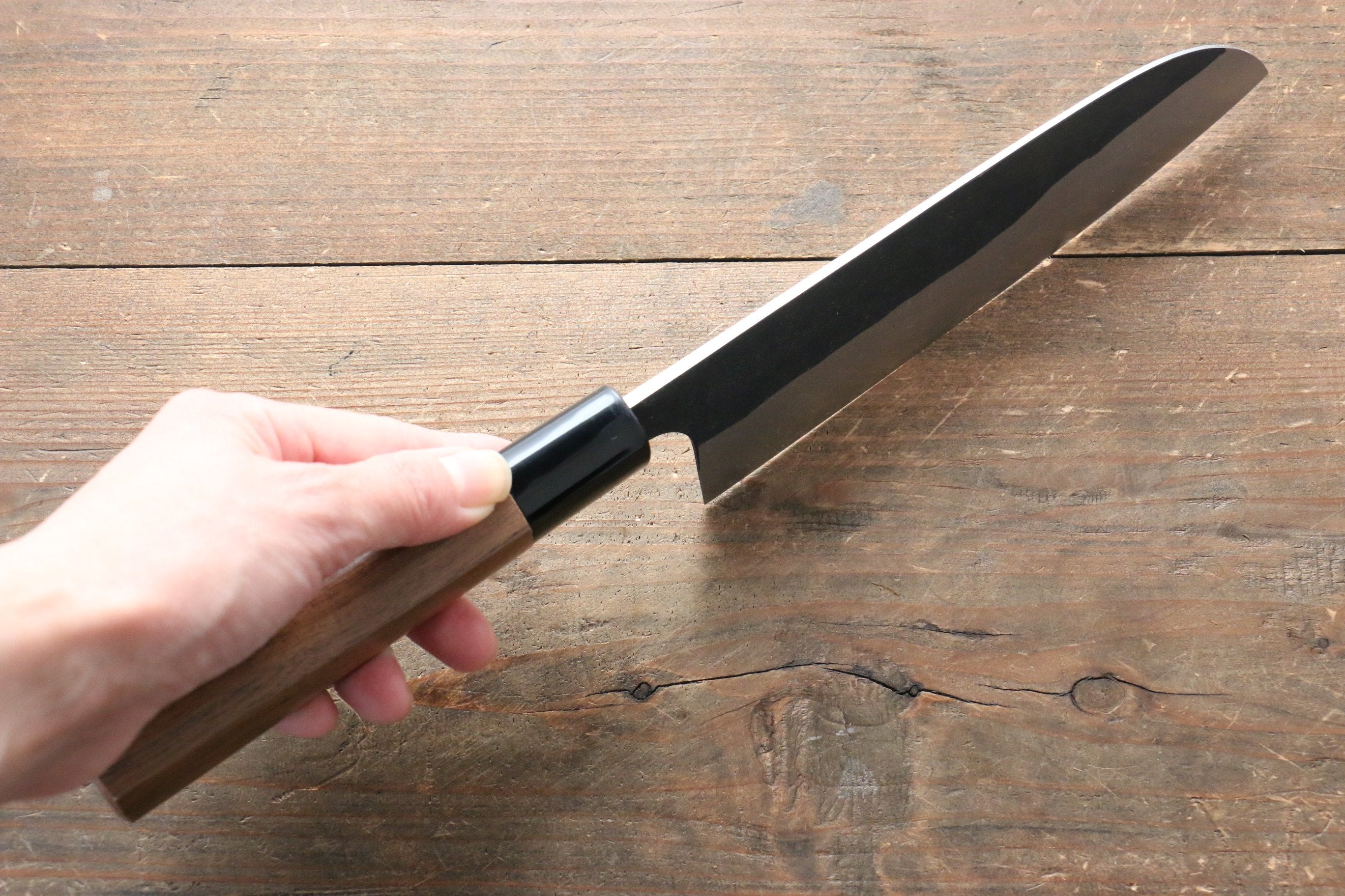 Shungo Ogata White Steel No.2 Black Finished Santoku 165mm Walnut Handle - Japanny - Best Japanese Knife