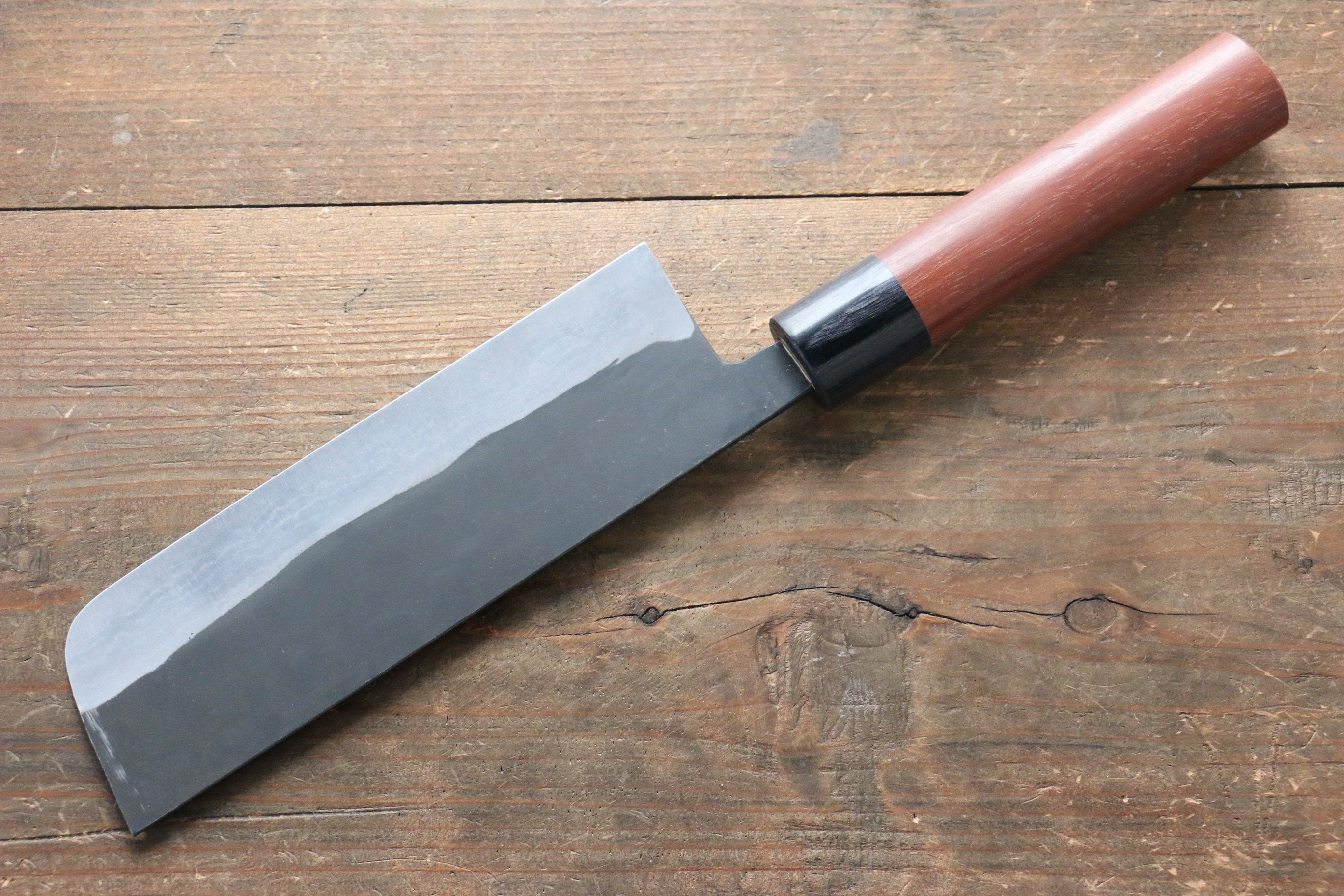 Shungo Ogata White Steel No.2 Kurouchi Damascus Nakiri 165mm Jarrah Handle - Japanny - Best Japanese Knife