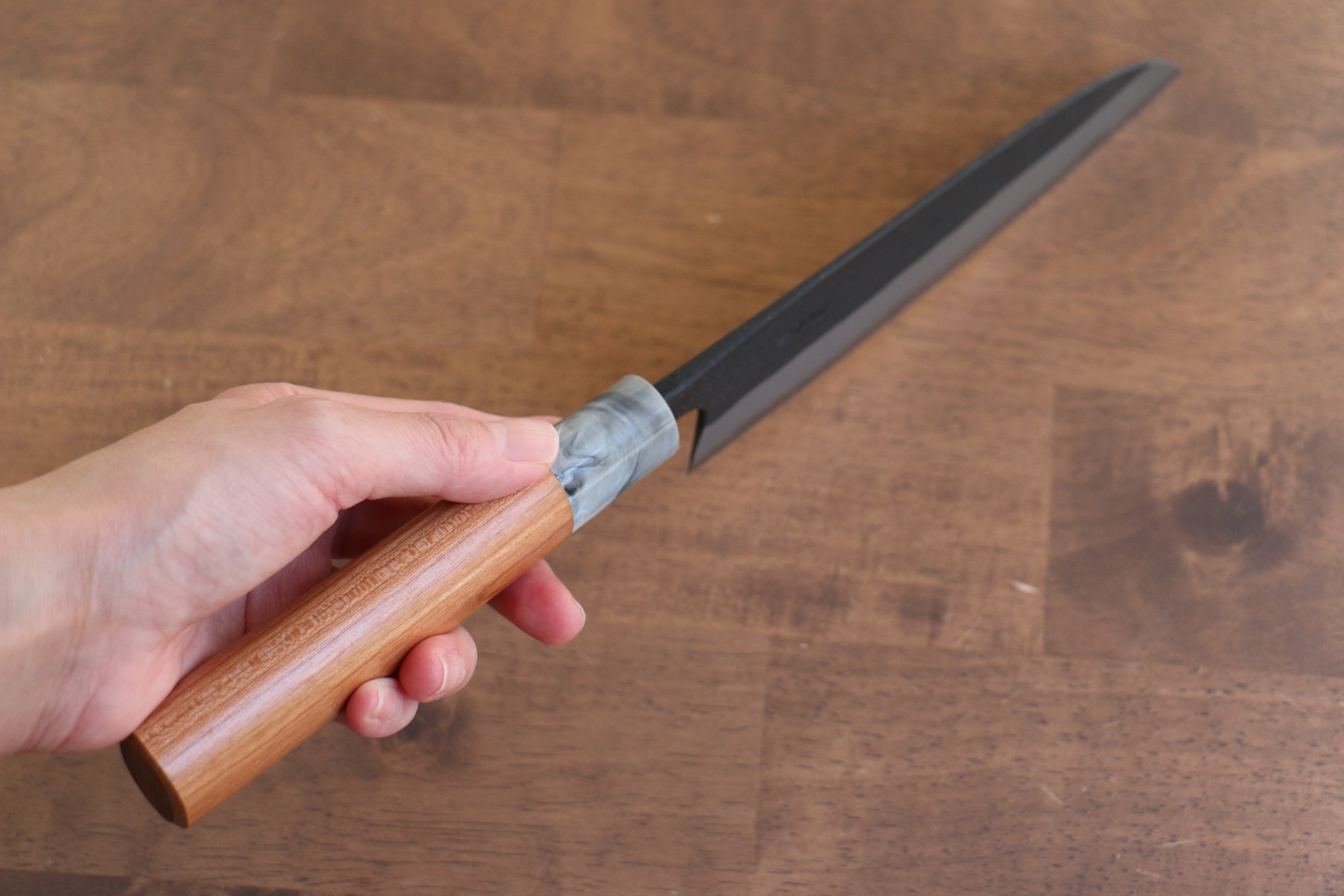 Nao Yamamoto White Steel No.2 Kurouchi Santoku 170mm Cherry Wood Handle - Japanny - Best Japanese Knife