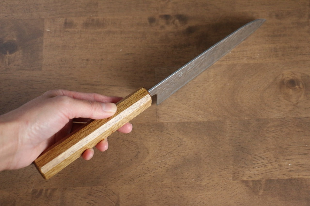Seisuke Tsukikage AUS10 Migaki Finished Hammered Damascus Santoku 170mm Oak Handle - Japanny - Best Japanese Knife