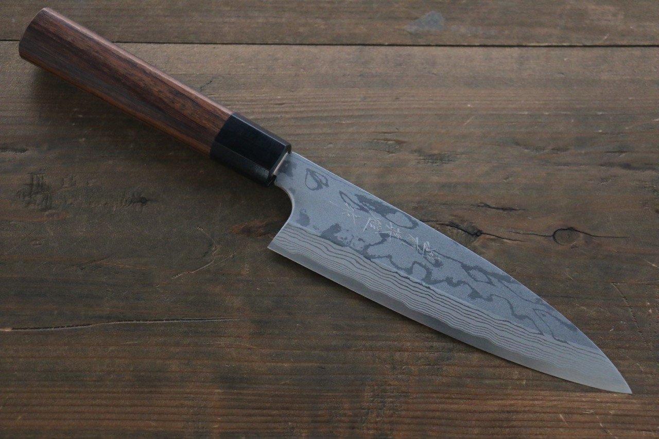Hideo Kitaoka Blue Steel No.2 Damascus Funayuki 170mm Shitan Handle - Japanny - Best Japanese Knife