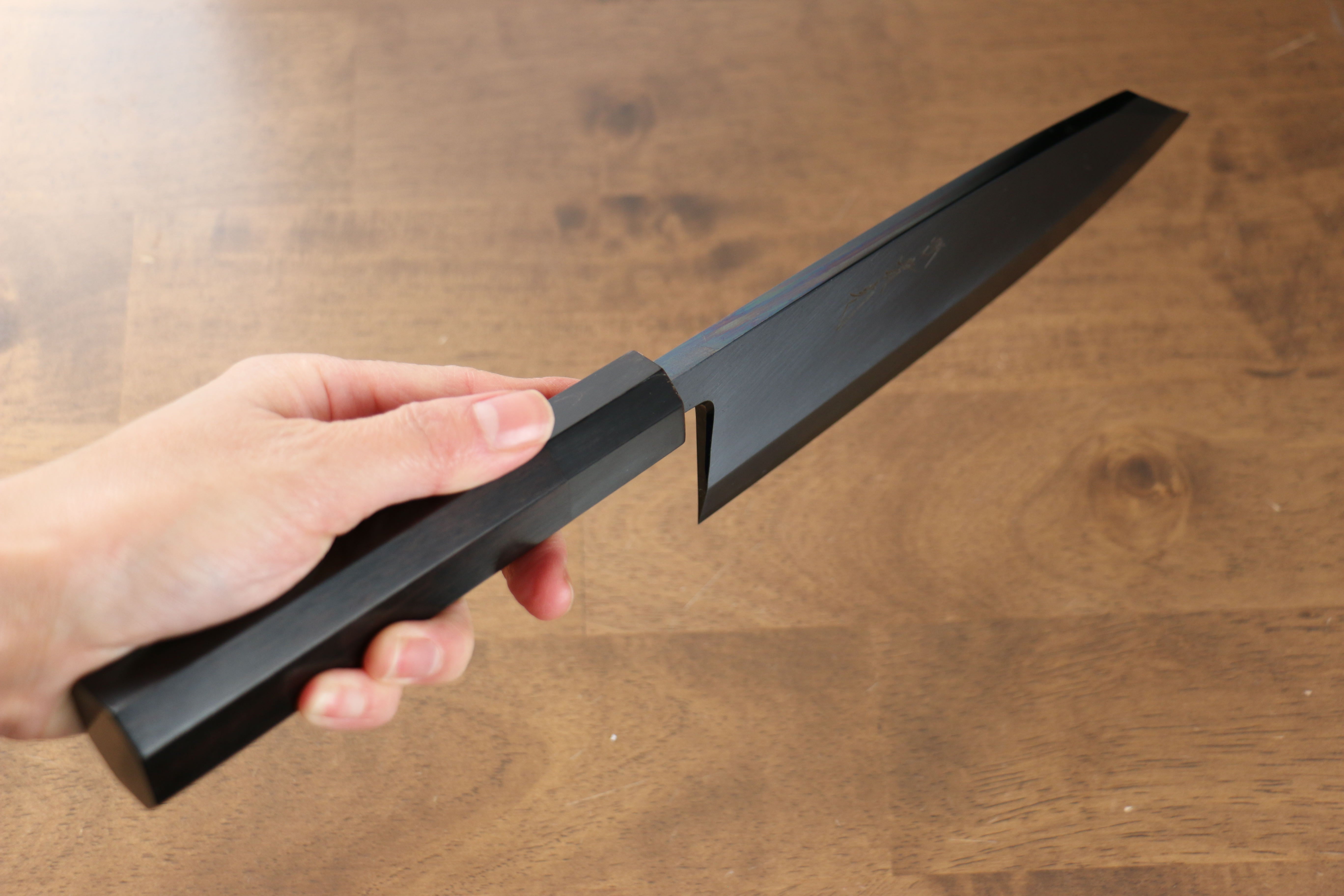 Jikko Ginza White Steel Black dyeing Kiritsuke Deba  180mm Ebony Wood Handle - Japanny - Best Japanese Knife