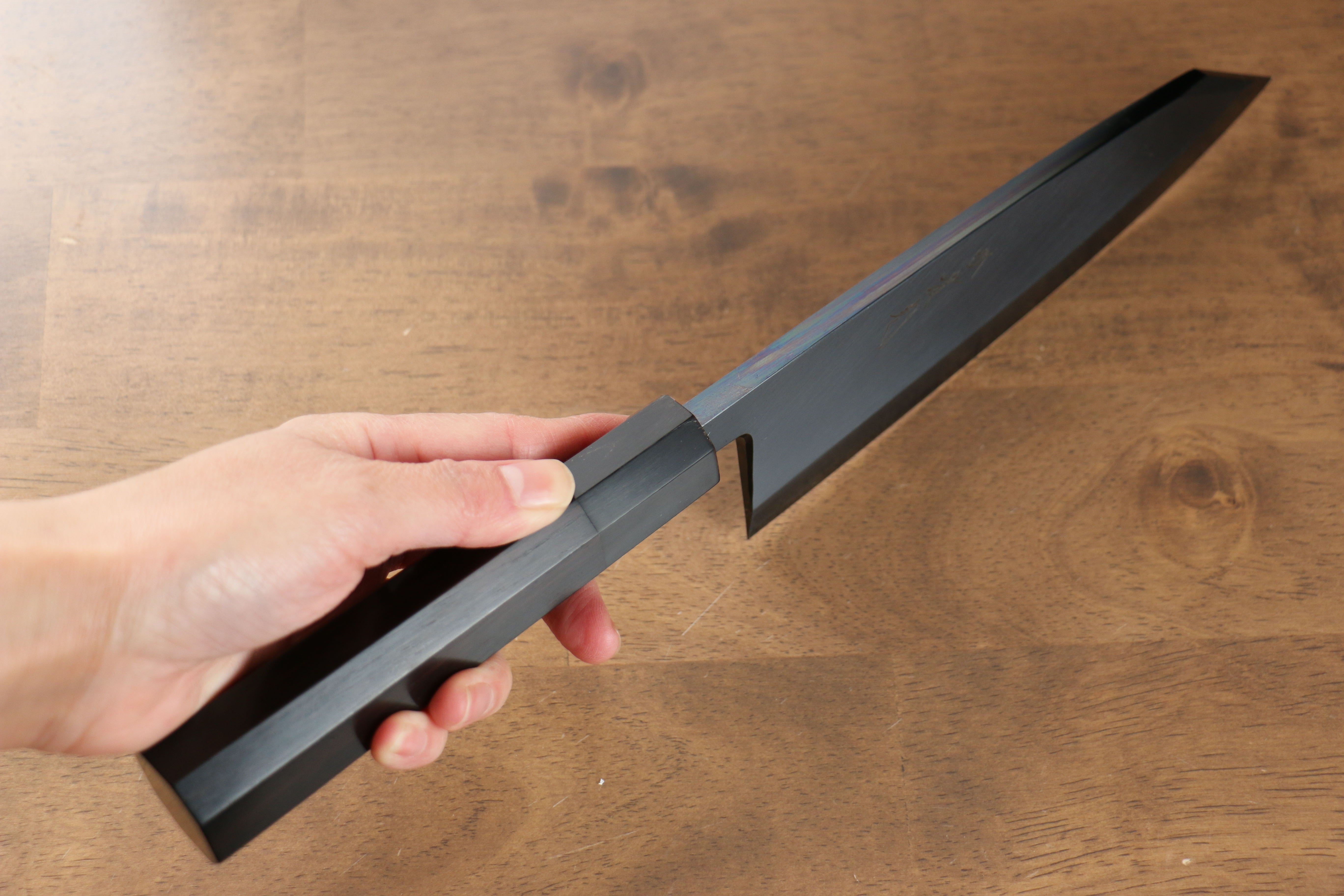 Jikko Ginza White Steel Black dyeing Kiritsuke Deba  180mm Ebony Wood Handle - Japanny - Best Japanese Knife