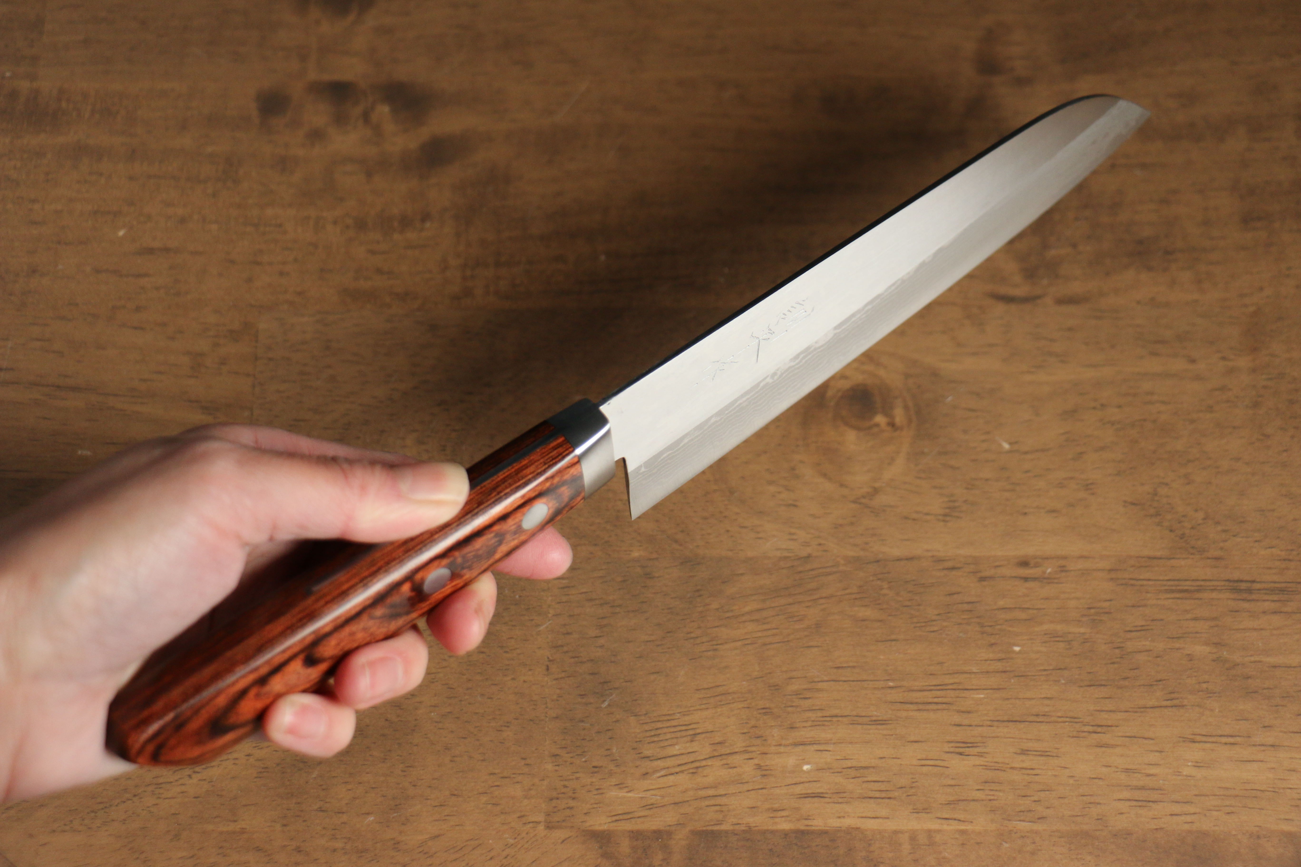 Kunihira Sairyu VG10 Migaki Finished Damascus Santoku 170mm Mahogany Handle - Japanny - Best Japanese Knife