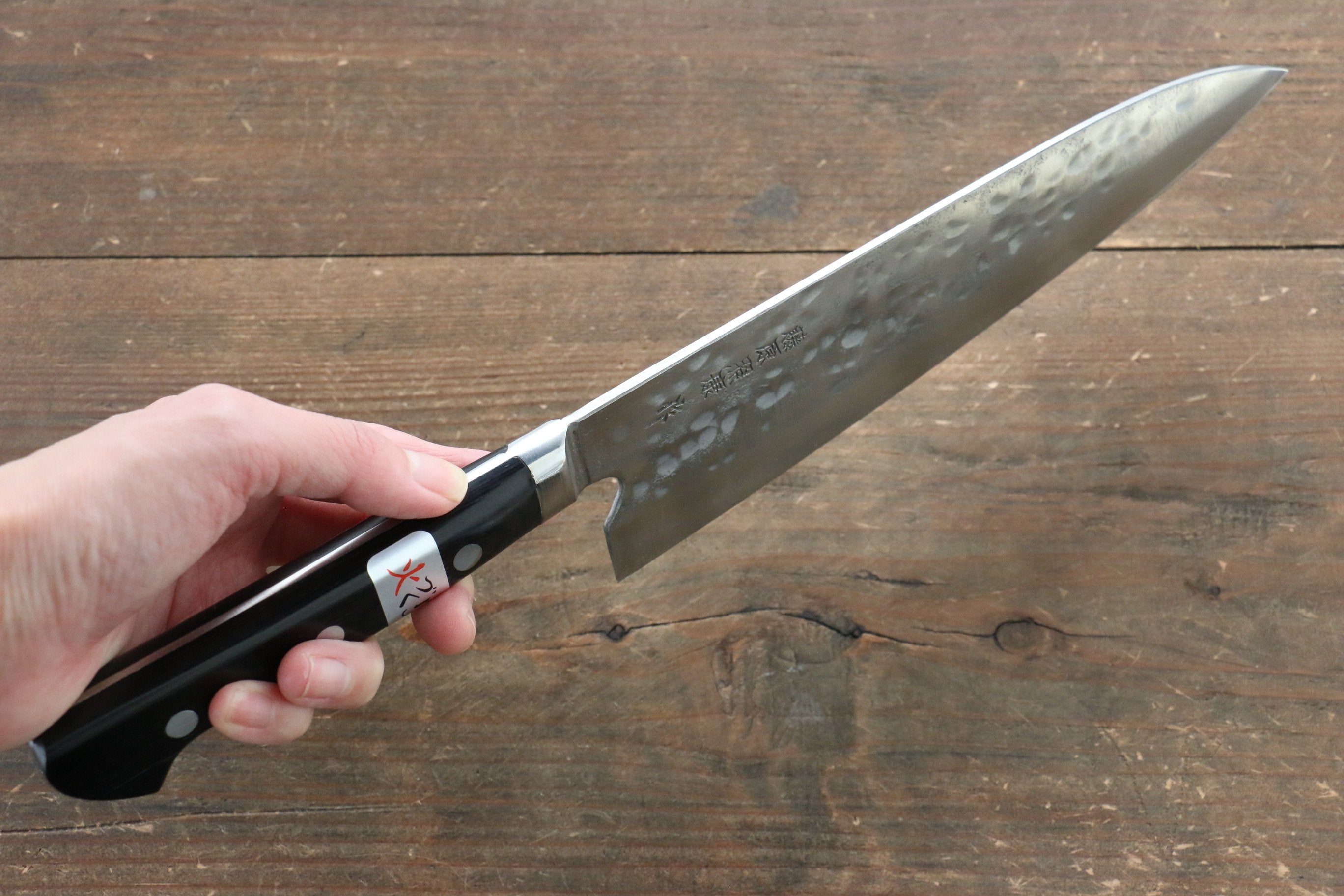 Fujiwara Teruyasu Fujiwara Teruyasu Maboroshi White Steel No.1 Nashiji Hammered Gyuto 210mm with Black Pakka wood Handle - Japanny - Best Japanese Knife