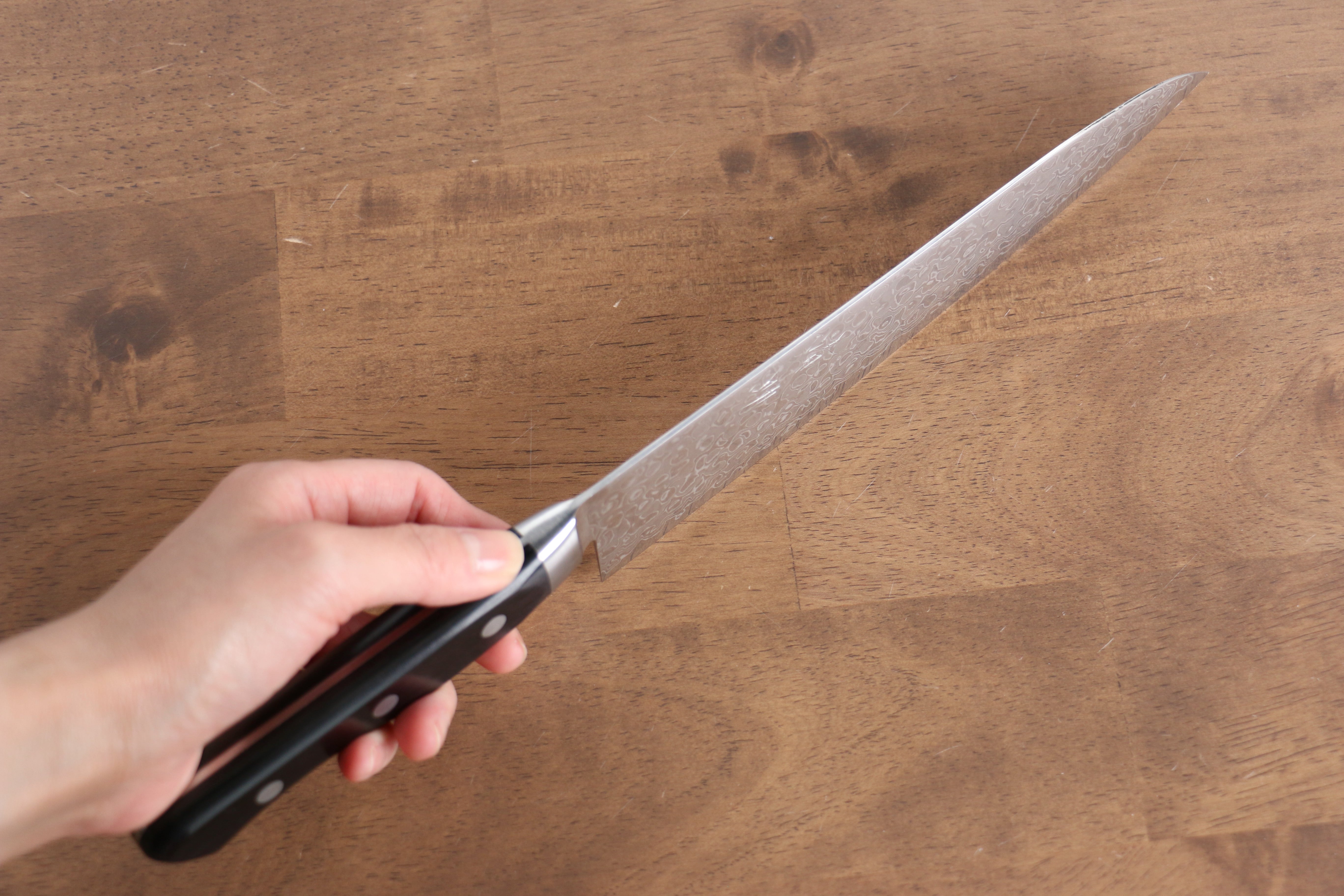 Seisuke AUS10 45 Layer Mirrored Finish Damascus Gyuto 210mm Black Pakka wood Handle - Japanny - Best Japanese Knife