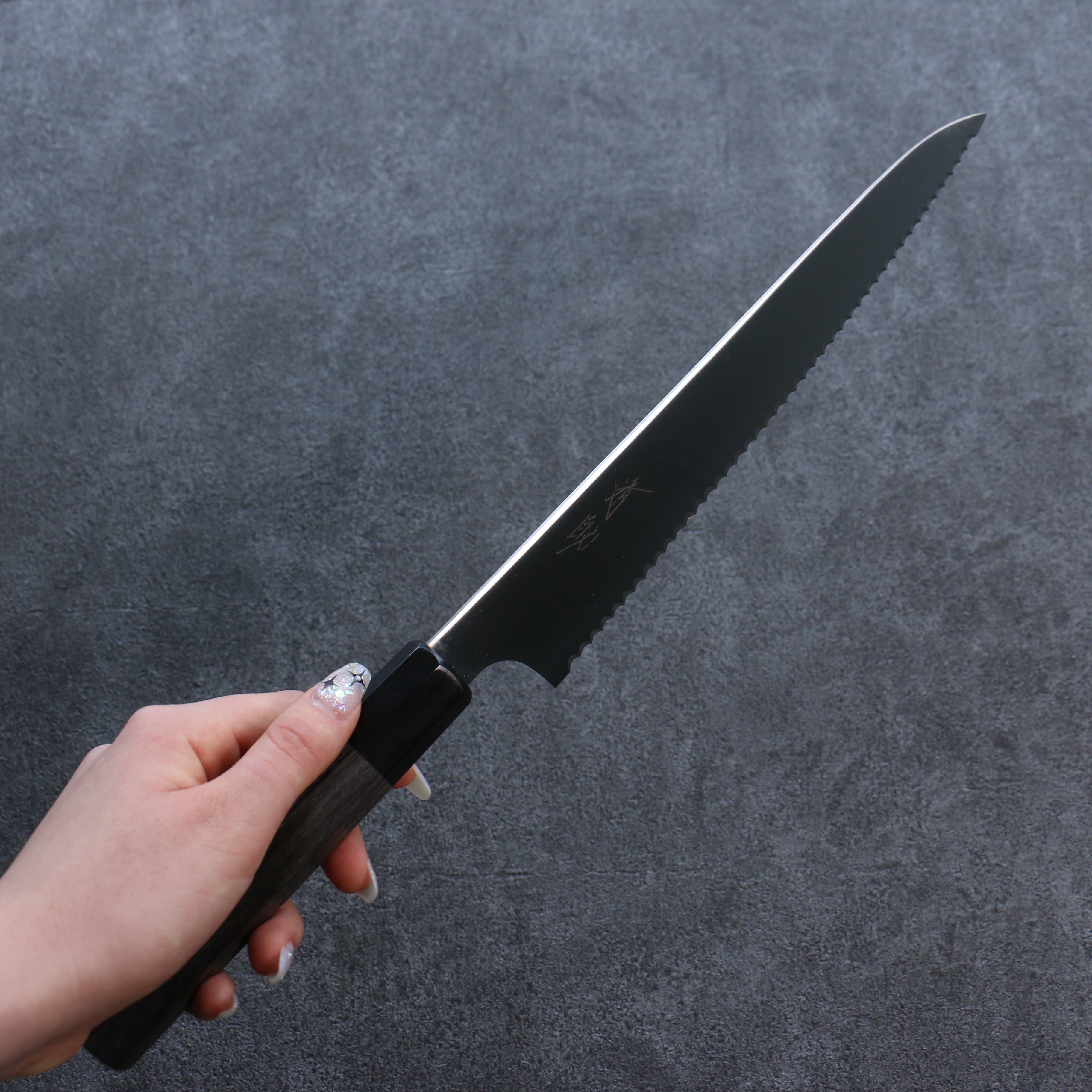 Seisuke Stainless Steel Bread Slicer 240mm Gray Pakka wood Handle - Japanny - Best Japanese Knife