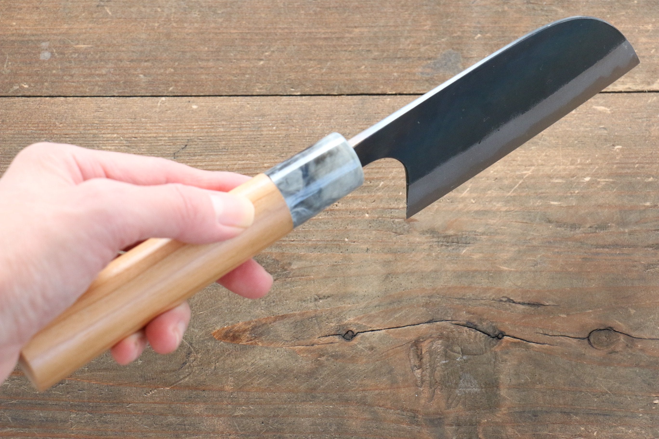Masakage Masakage Mizu Blue Steel No.2 Black Finished Kamagata 115mm with American Cherry Handle - Japanny - Best Japanese Knife