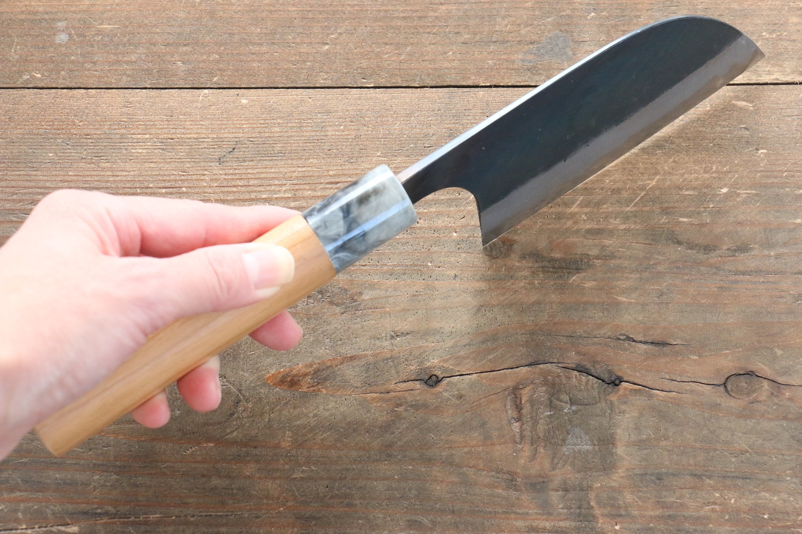Masakage Masakage Mizu Blue Steel No.2 Black Finished Kamagata 115mm with American Cherry Handle - Japanny - Best Japanese Knife