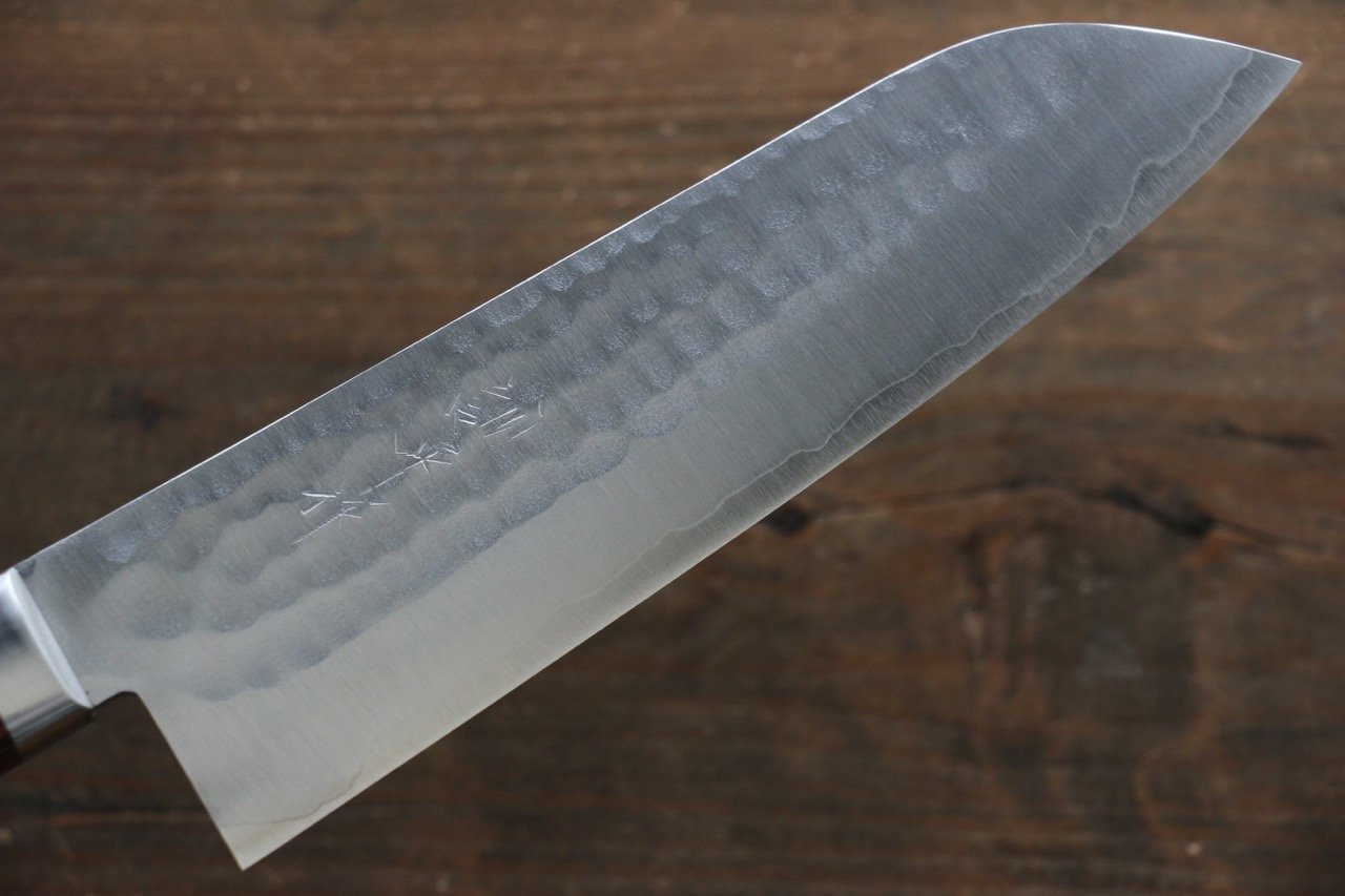 Kunihira Tanzo VG1 Hammered Santoku 170mm Mahogany Handle - Japanny - Best Japanese Knife