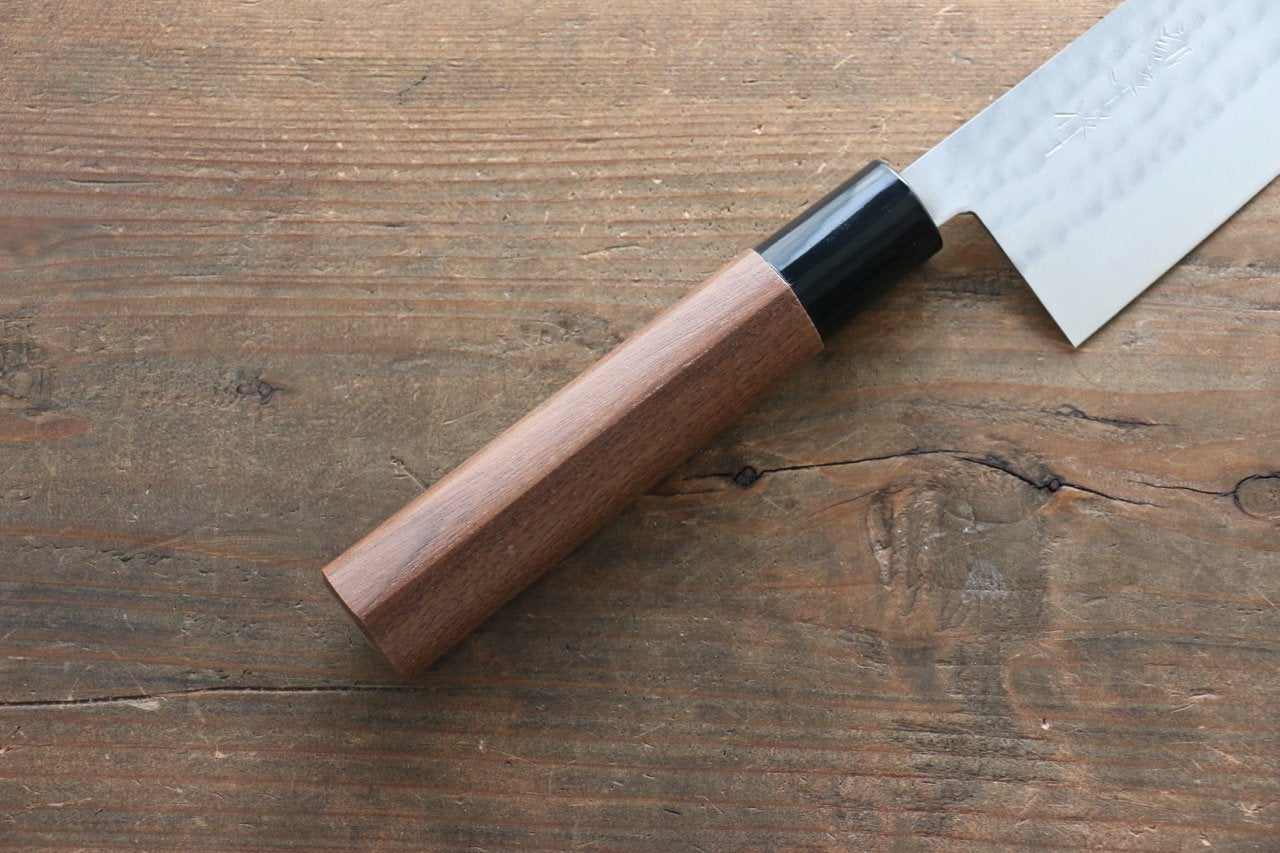 Kunihira Tanzo VG1 Hammered Santoku 170mm Walnut Handle - Japanny - Best Japanese Knife
