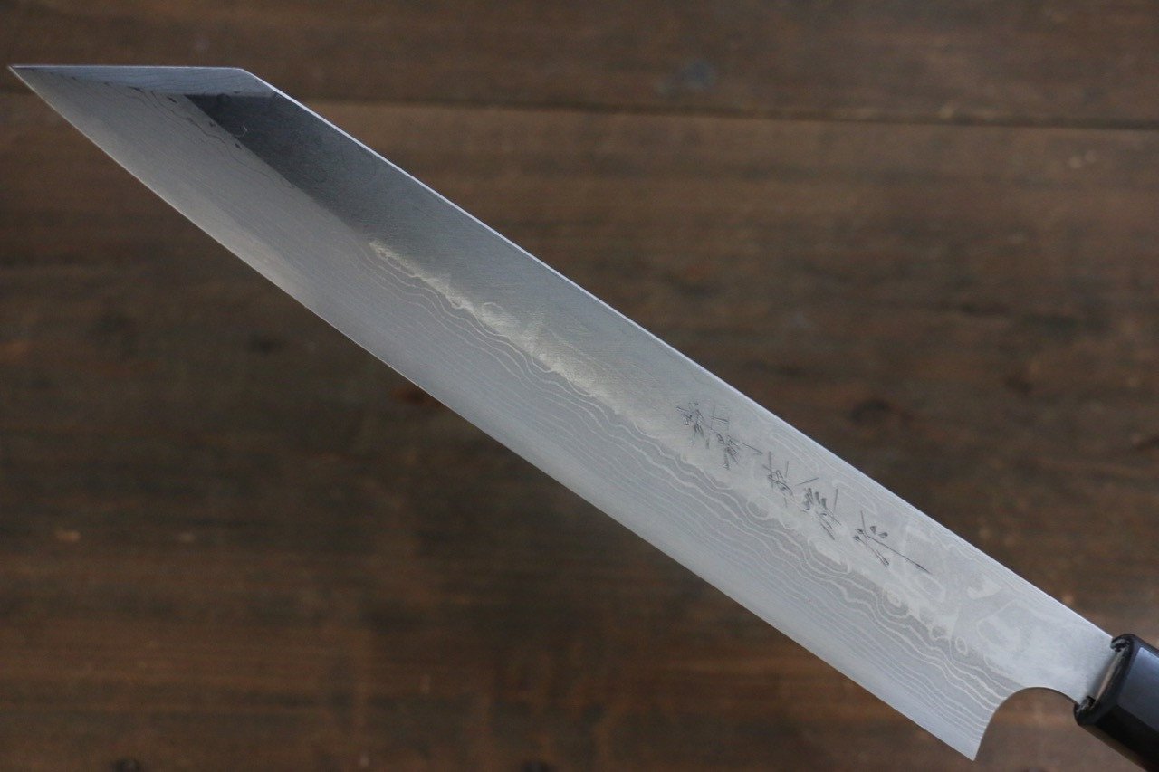 Hideo Kitaoka [Left Handed] White Steel No.2 Damascus Kiritsuke Yanagiba 240mm Shitan Handle - Japanny - Best Japanese Knife