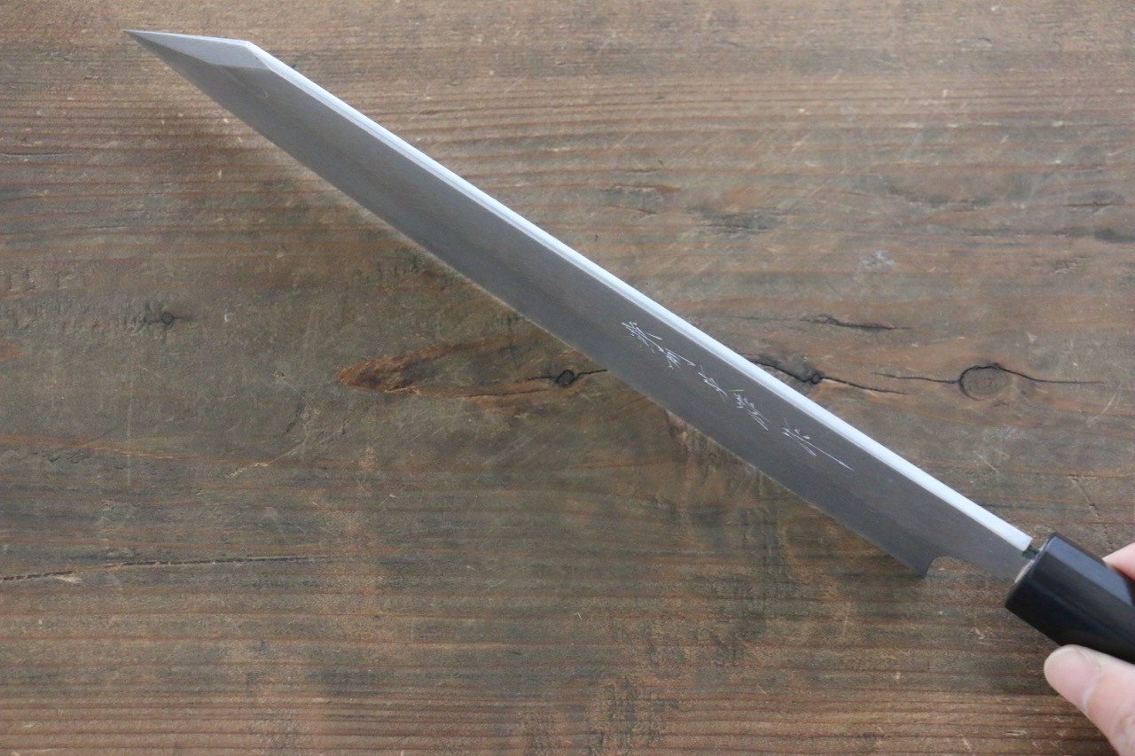 Hideo Kitaoka [Left Handed] White Steel No.2 Damascus Kiritsuke Yanagiba 240mm Shitan Handle - Japanny - Best Japanese Knife