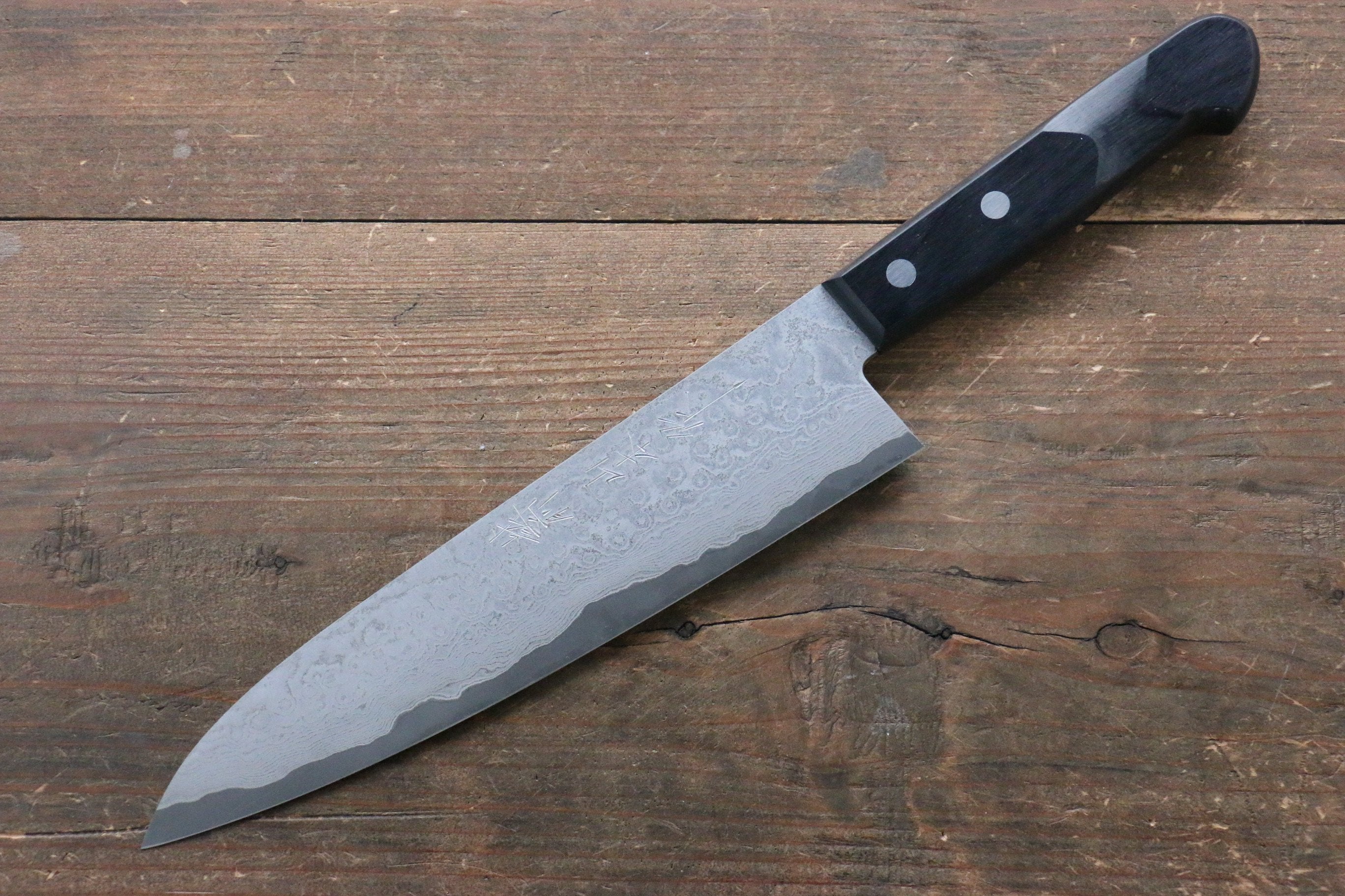 Nao Yamamoto VG10 Black Damascus Gyuto 200mm Black Pakka wood Handle - Japanny - Best Japanese Knife