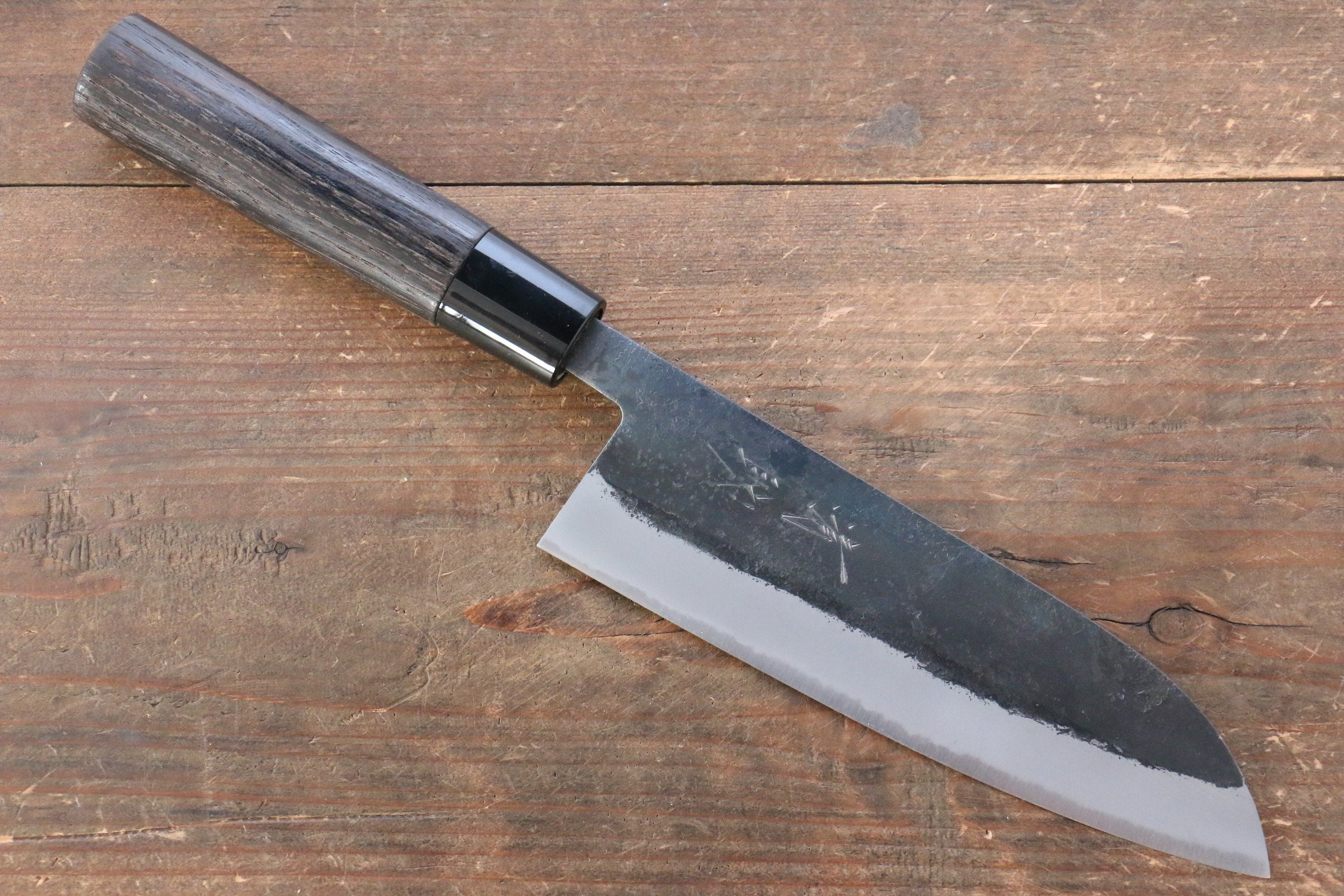 Seisuke White Steel Kurouchi Santoku 165mm Burnt Chestnut Handle - Japanny - Best Japanese Knife