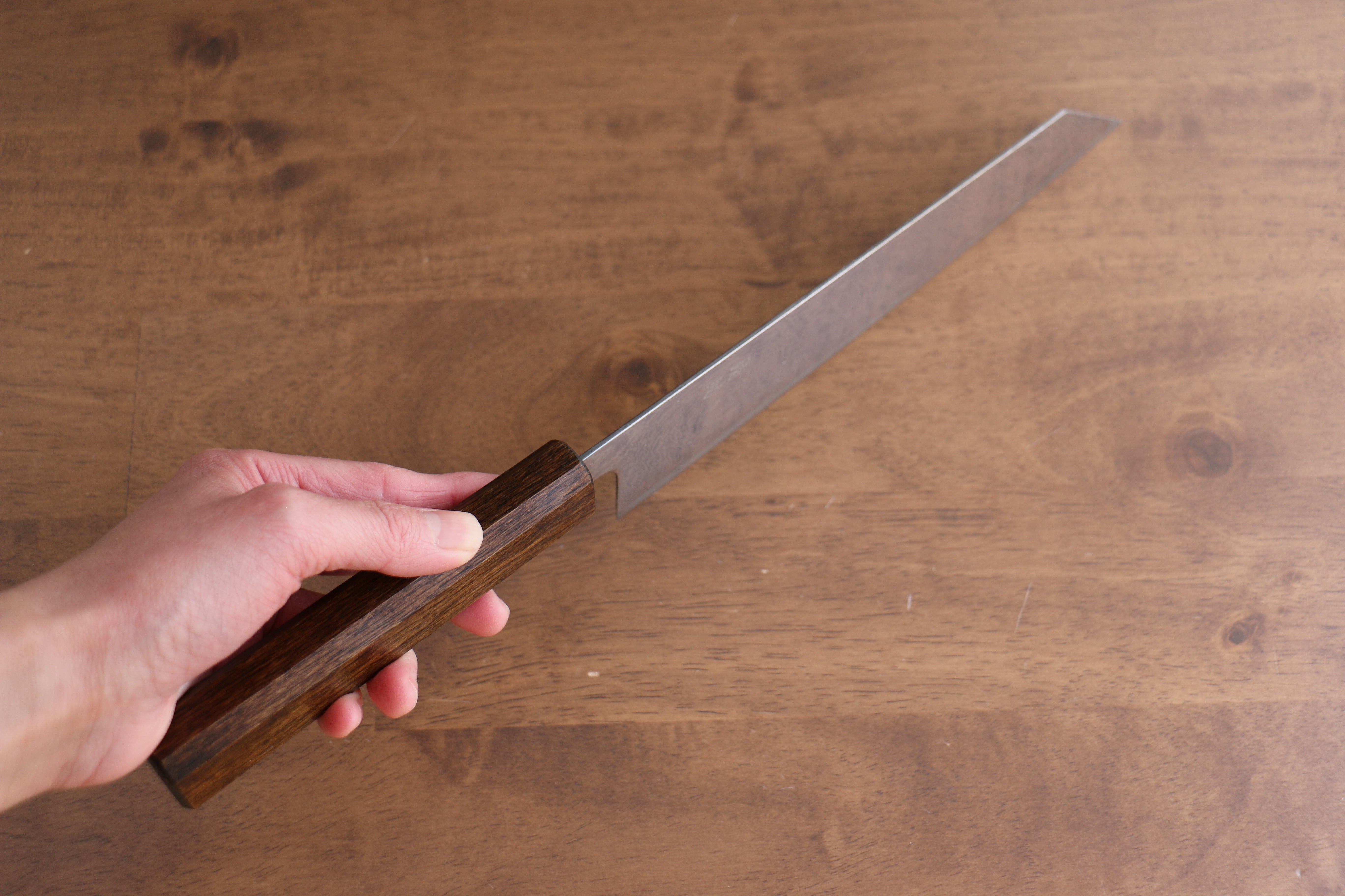 Seisuke Nami AUS10 Mirrored Finish Damascus Kiritsuke Gyuto 210mm Oak Handle - Japanny - Best Japanese Knife