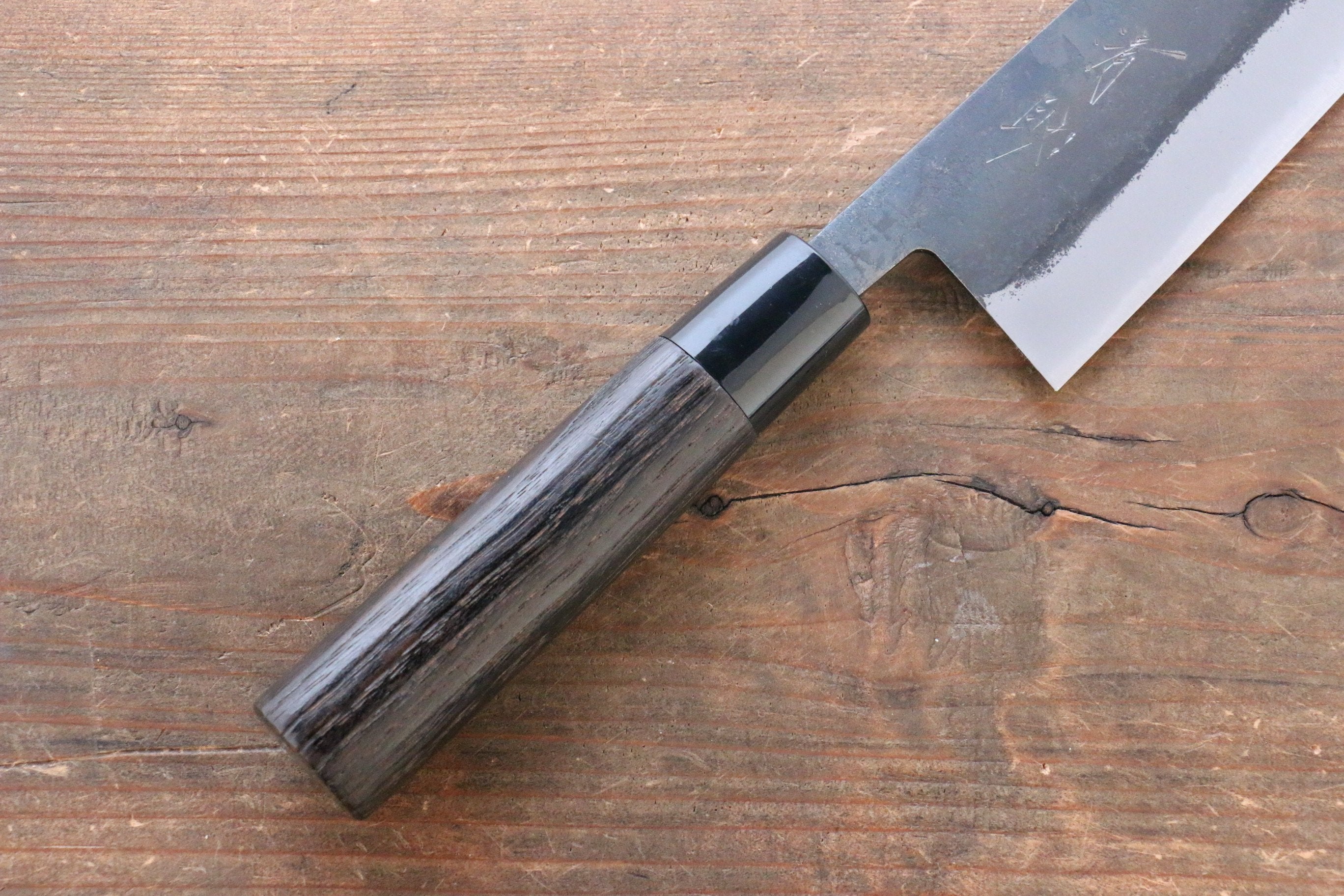 Seisuke White Steel Kurouchi Santoku 165mm Burnt Chestnut Handle - Japanny - Best Japanese Knife
