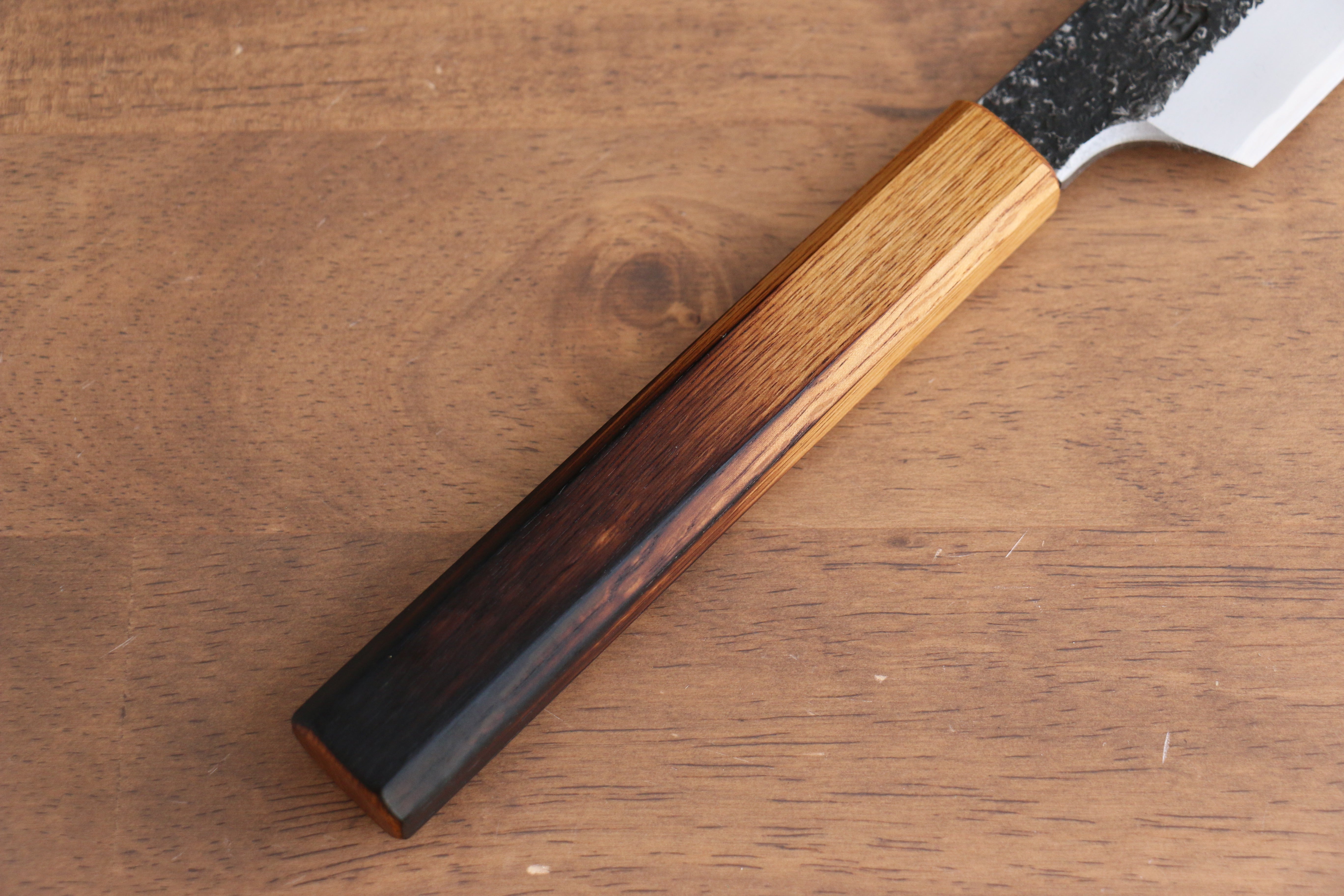 Sakai Takayuki Homura Guren Hien Blue Steel No.2 Kurouchi Hammered Kengata Yanagiba 300mm Burnt Oak Handle - Japanny - Best Japanese Knife