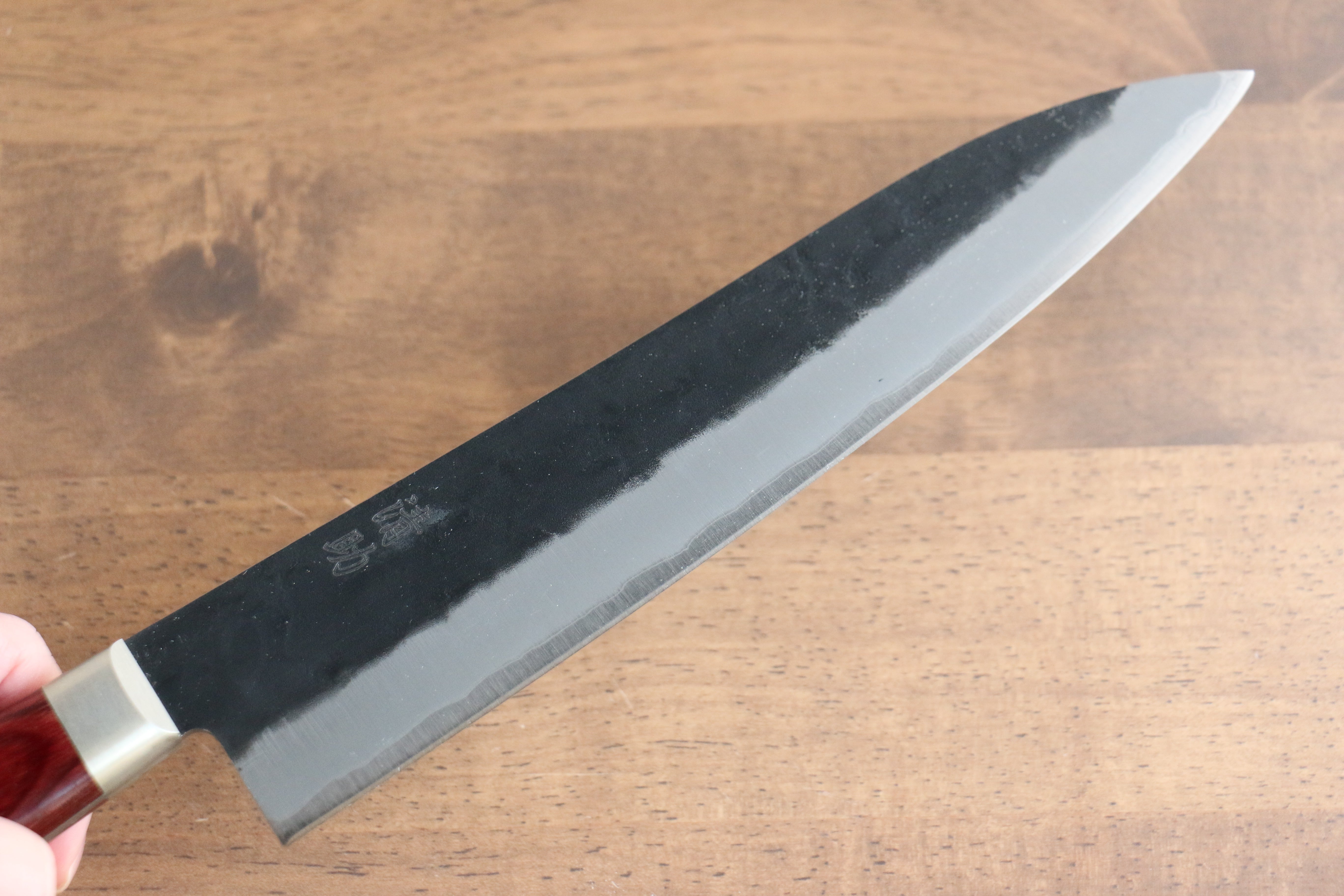 Seisuke Kuronashi Blue Super Nashiji Kurouchi Gyuto 210mm Red Pakka wood Handle - Japanny - Best Japanese Knife