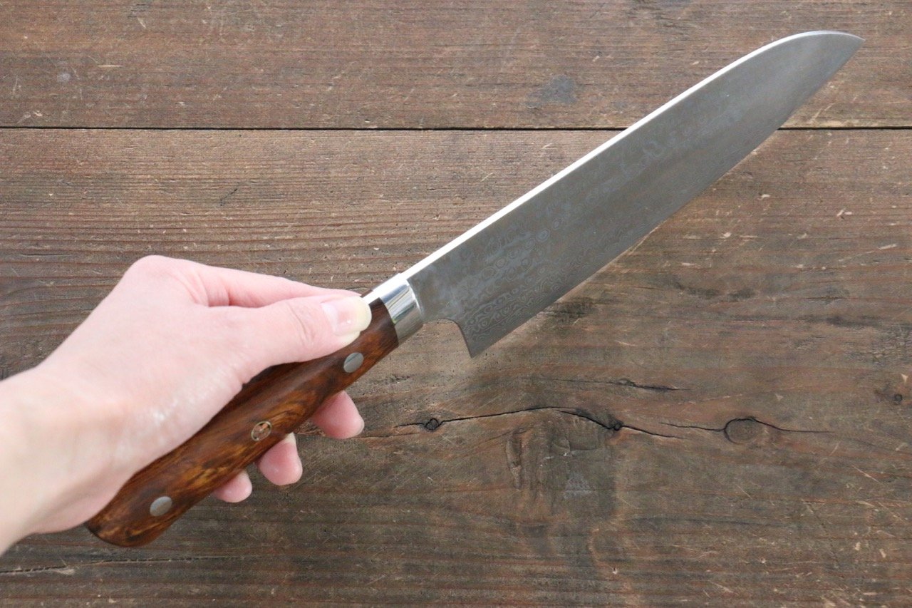 Nao Yamamoto Coreless Damascus Santoku 170mm Ironwood Handle - Japanny - Best Japanese Knife