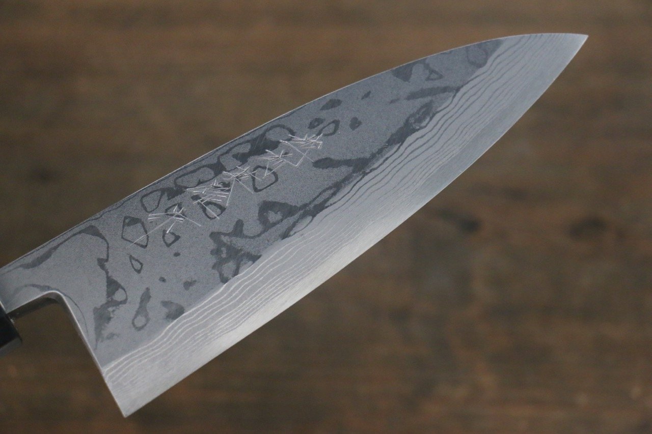Hideo Kitaoka White Steel No.2 Damascus Deba 150mm Shitan Handle - Japanny - Best Japanese Knife