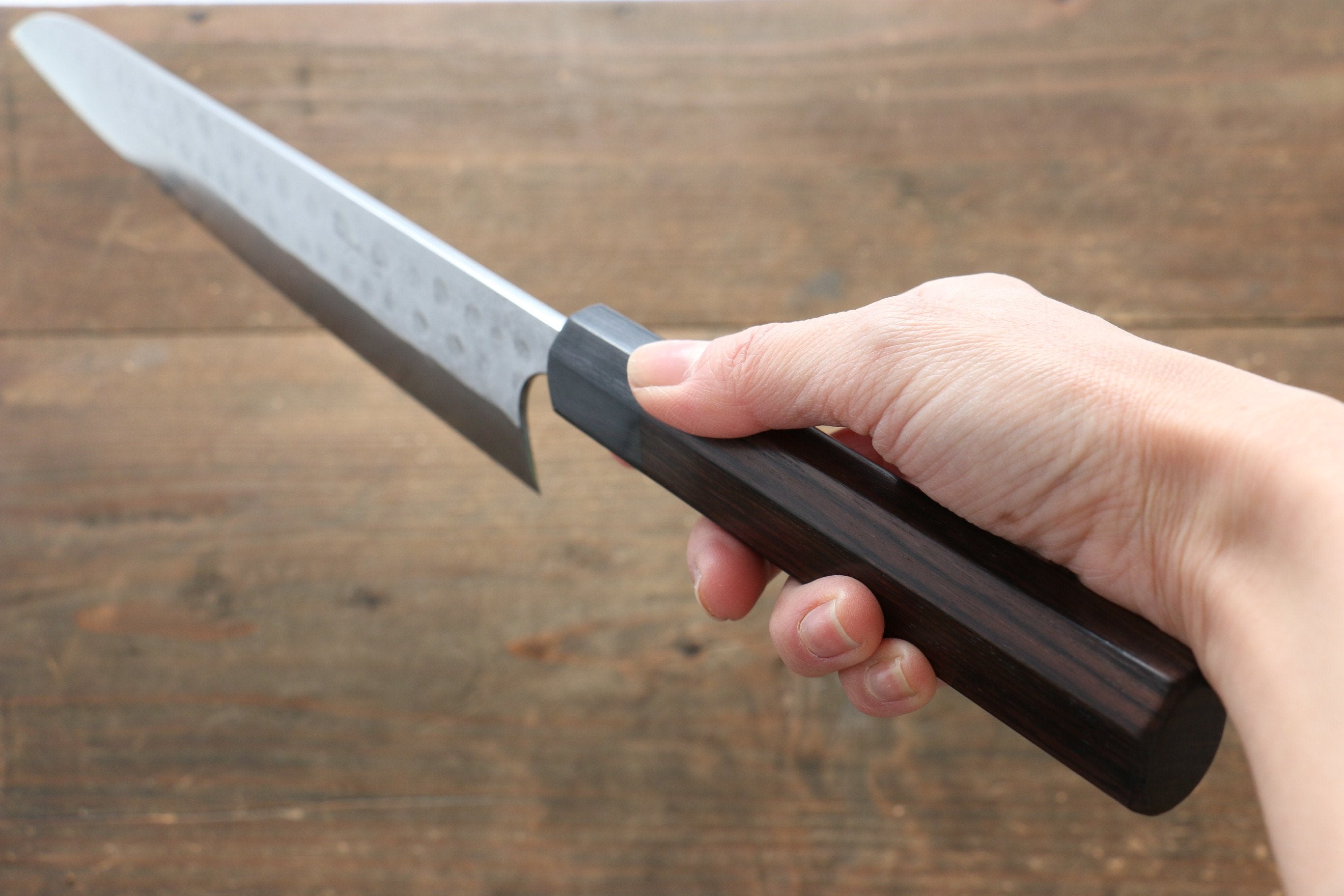 Seisuke [Left Handed] Blue Steel No.2 Hammered Damascus Gyuto 240mm Shitan Handle - Japanny - Best Japanese Knife