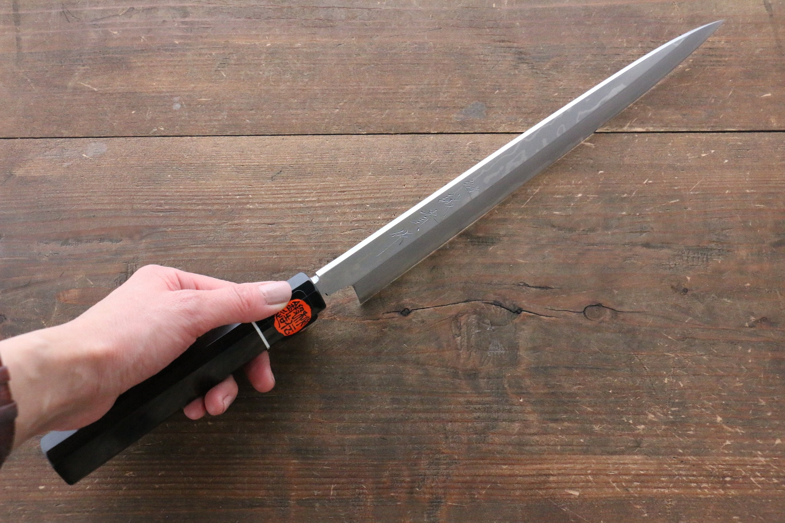 Shigeki Tanaka Blue Steel No.2 Damascus Yanagiba 270mm Ebony Wood Handle - Japanny - Best Japanese Knife