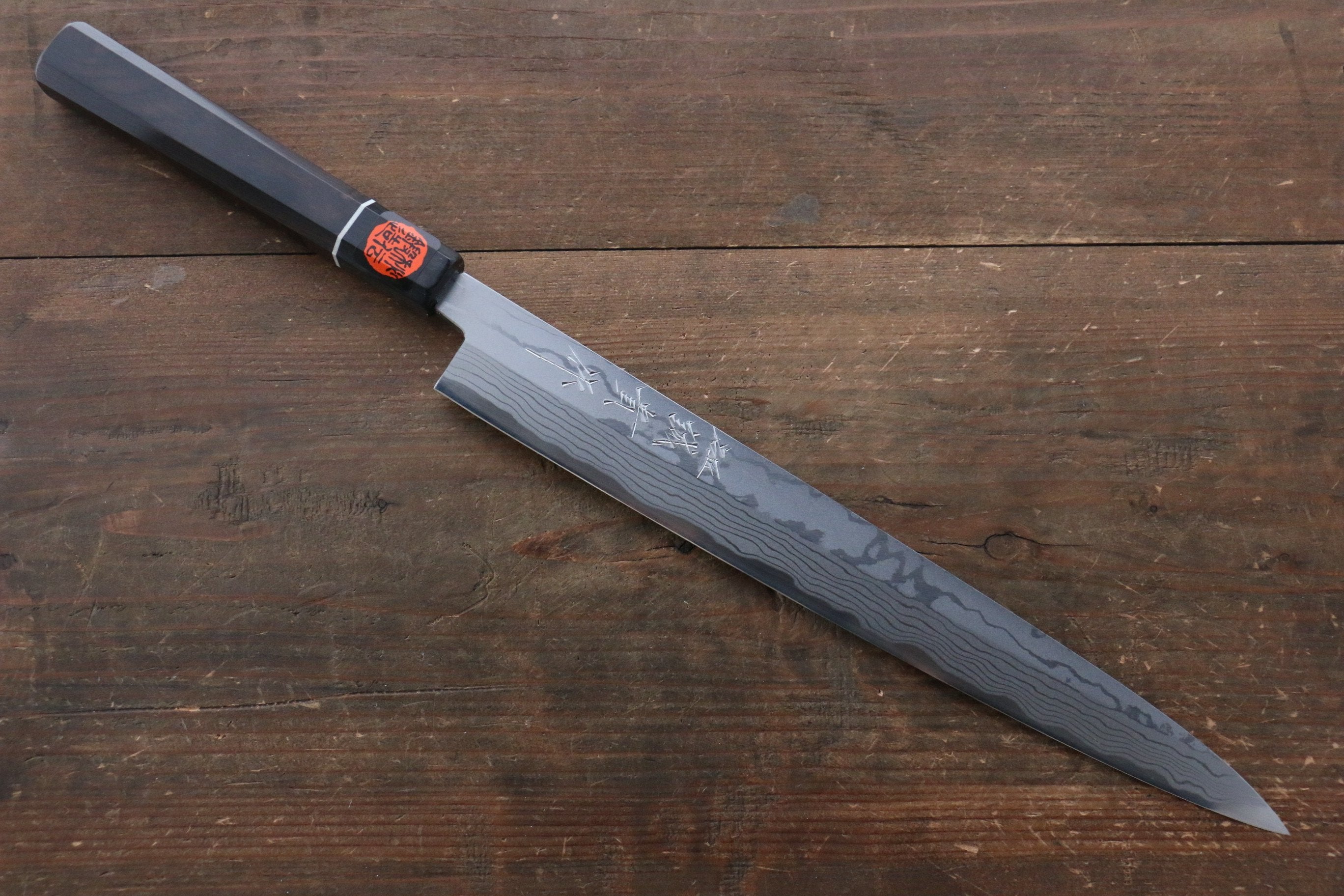 Shigeki Tanaka Blue Steel No.2 Damascus Yanagiba 300mm Ebony Wood Handle - Japanny - Best Japanese Knife
