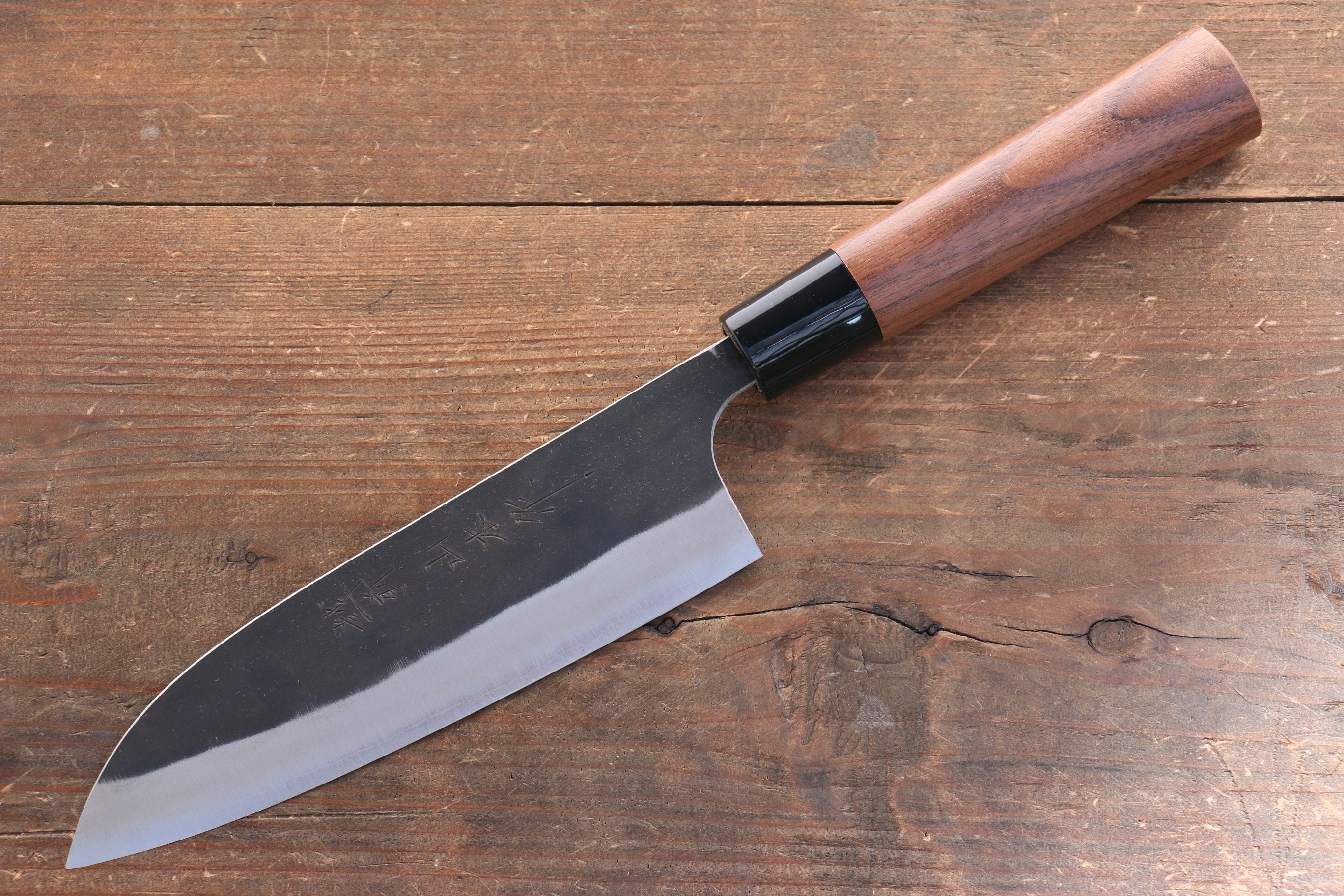 Nao Yamamoto Blue Super Kurouchi Santoku 165mm Walnut Handle - Japanny - Best Japanese Knife