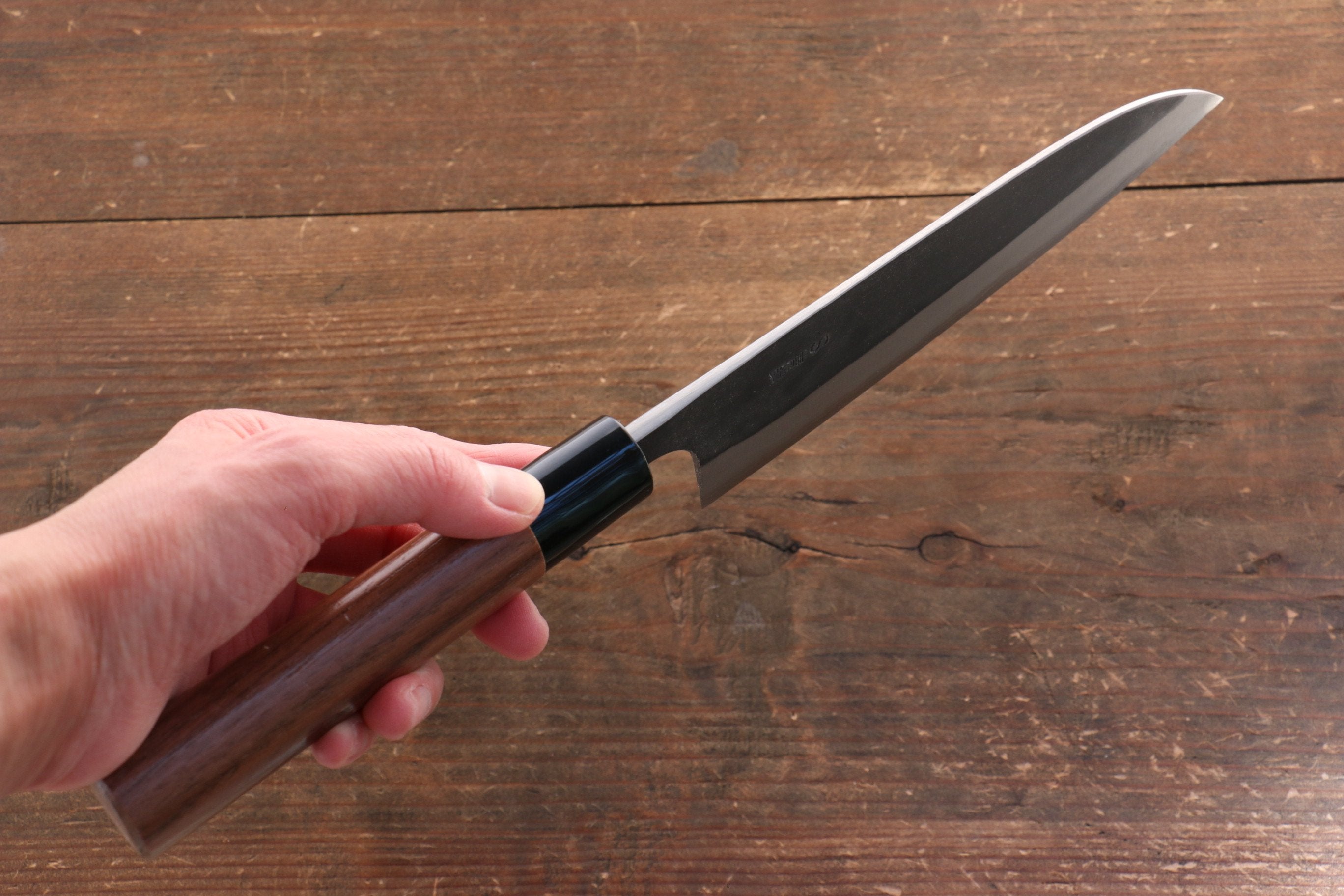 Nao Yamamoto Blue Super Kurouchi Santoku 165mm Walnut Handle - Japanny - Best Japanese Knife
