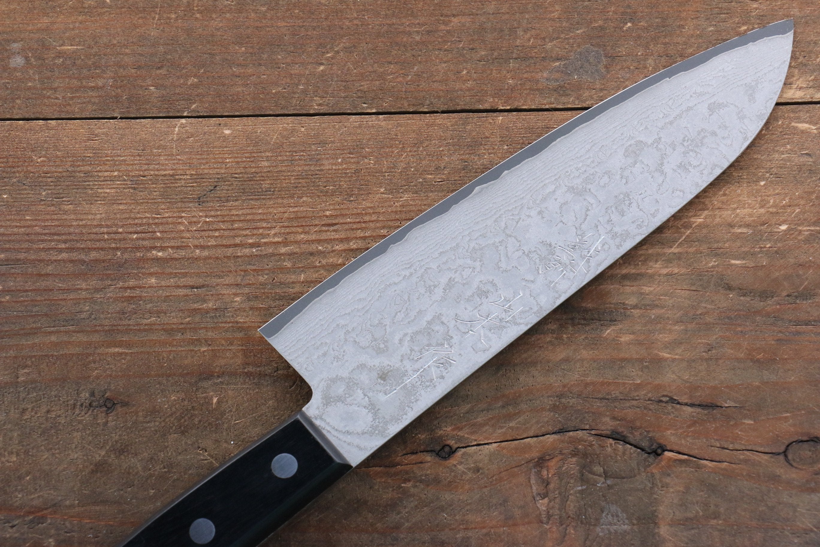 Nao Yamamoto VG10 Black Damascus Santoku 180mm Black Pakka wood Handle - Japanny - Best Japanese Knife