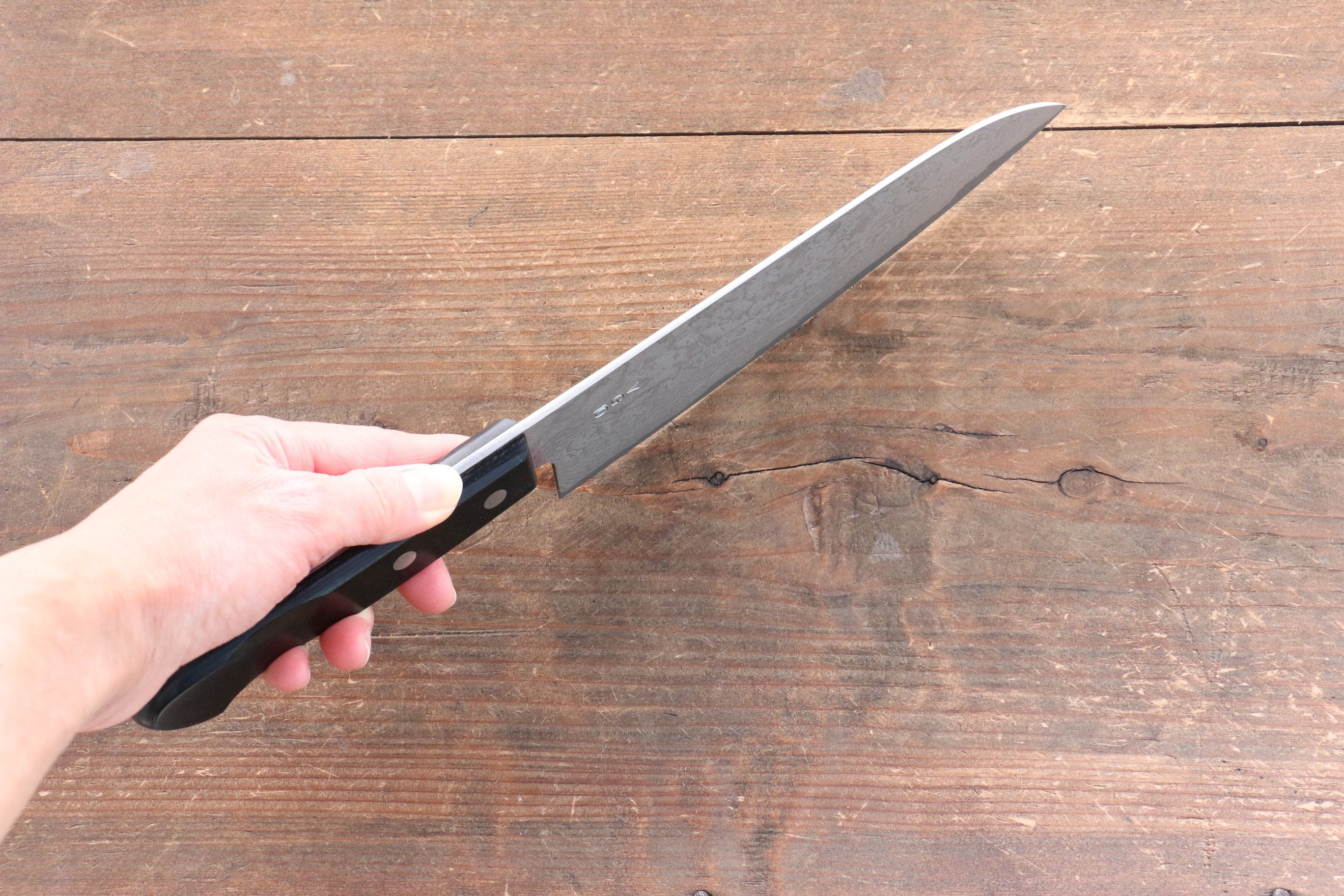 Nao Yamamoto VG10 Black Damascus Santoku 180mm Black Pakka wood Handle - Japanny - Best Japanese Knife