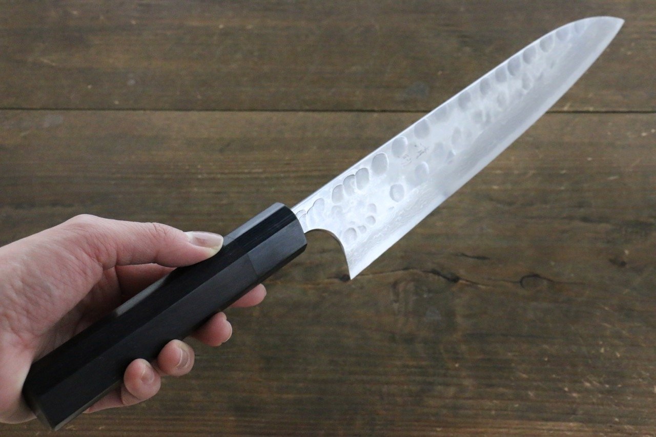 Seisuke Blue Steel No.2 Hammered Damascus Gyuto 210mm Shitan Handle - Japanny - Best Japanese Knife