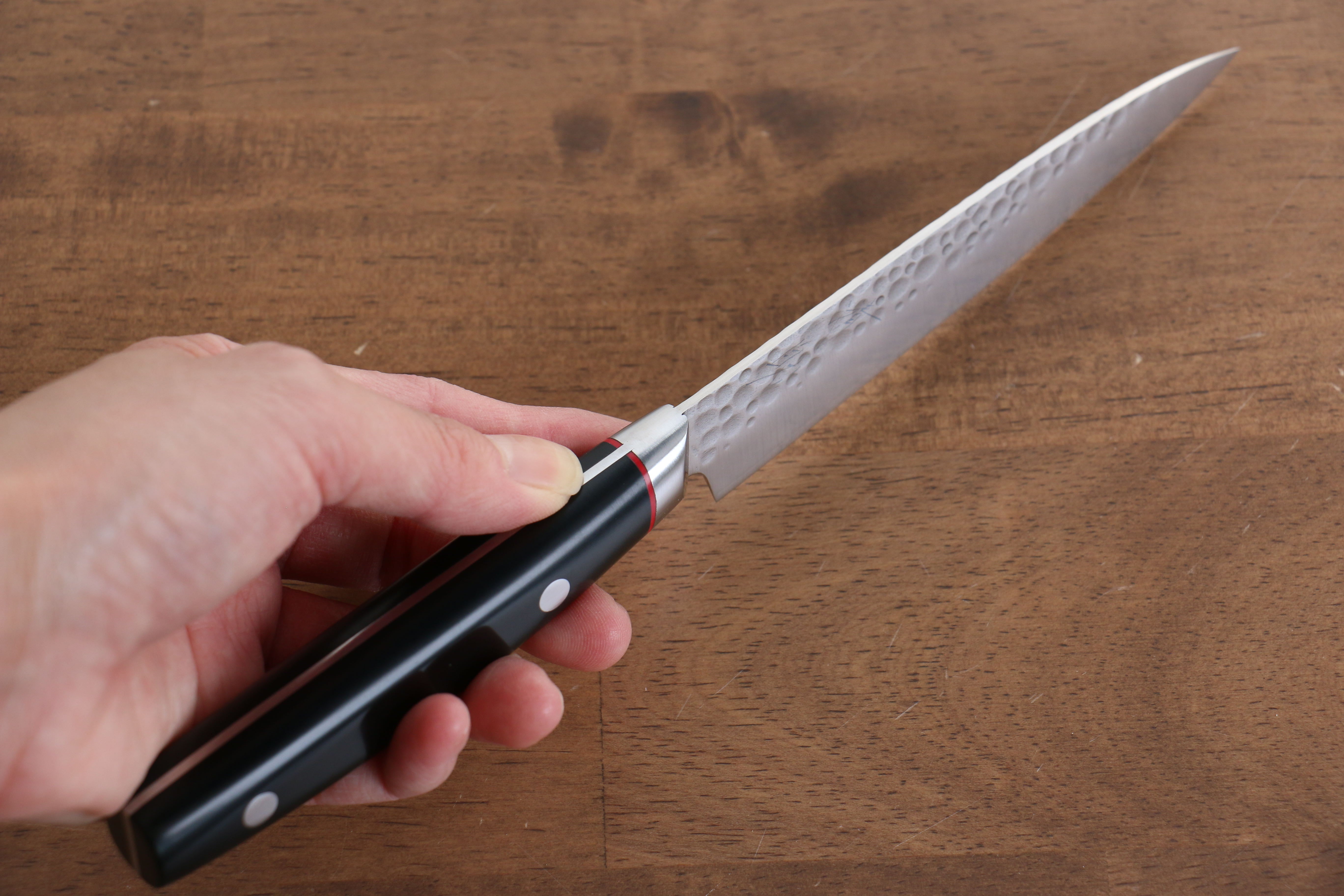 Seisuke PRO-J VG10 Hammered Petty-Utility 120mm Black Micarta Handle - Japanny - Best Japanese Knife